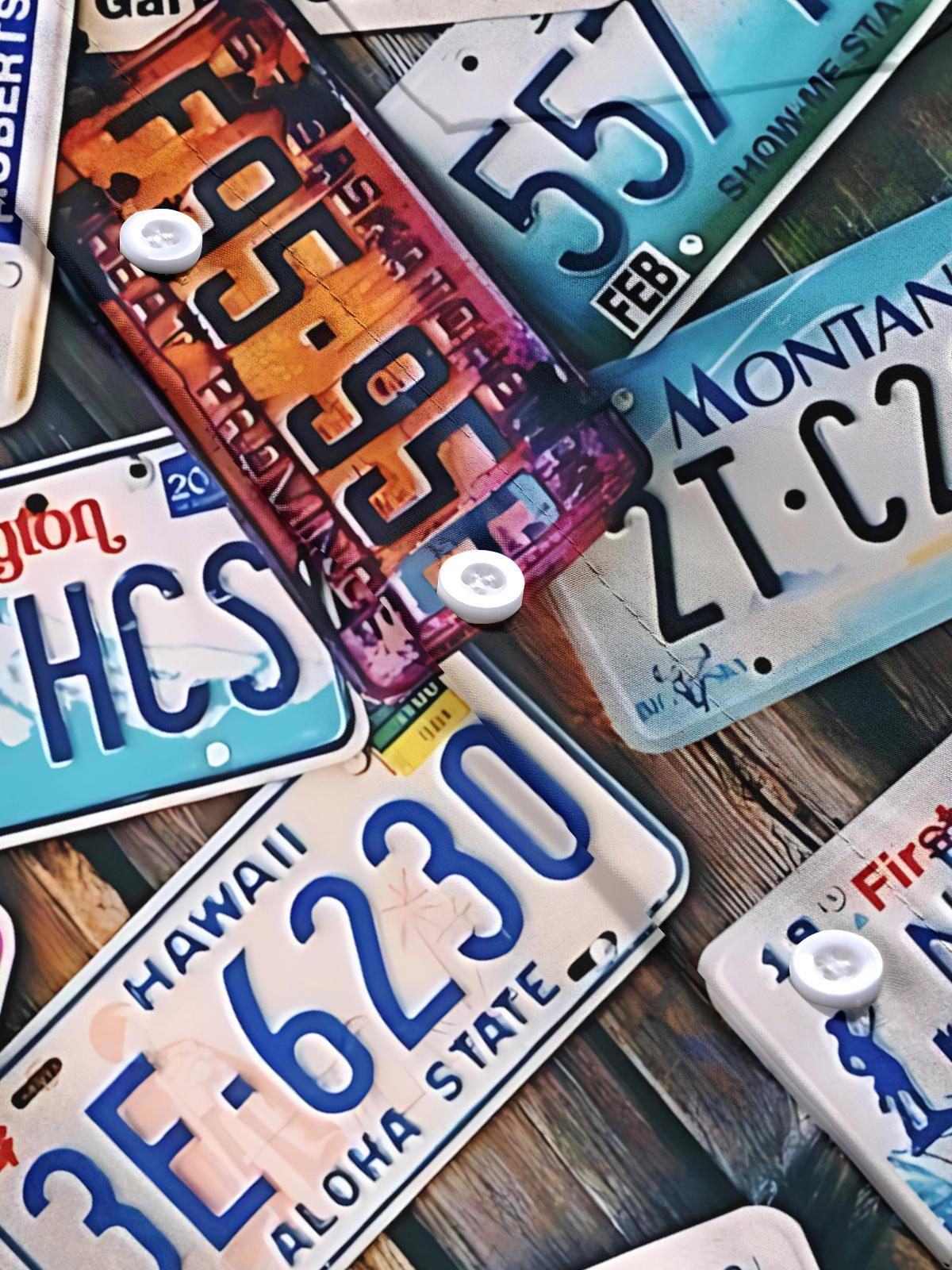 License Plate Print Men's Pocket Short Sleeve Shirts