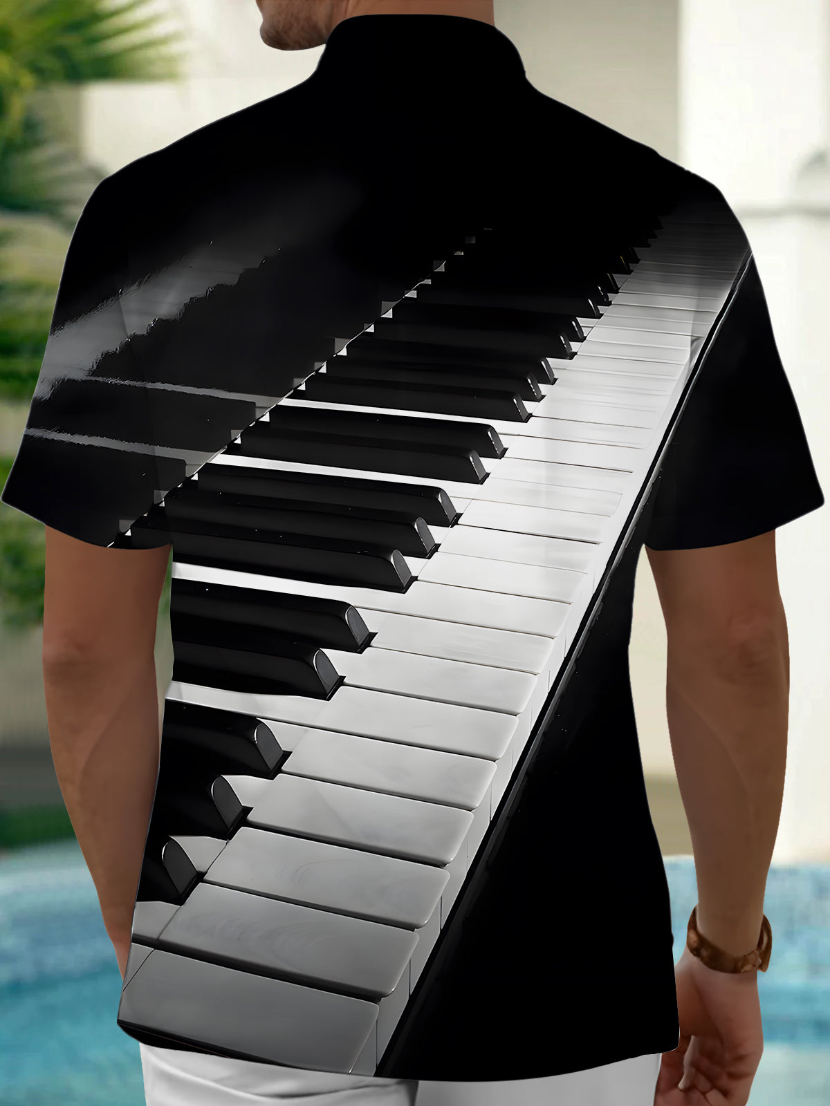 Piano Print Men's Pocket Short Sleeve Shirts