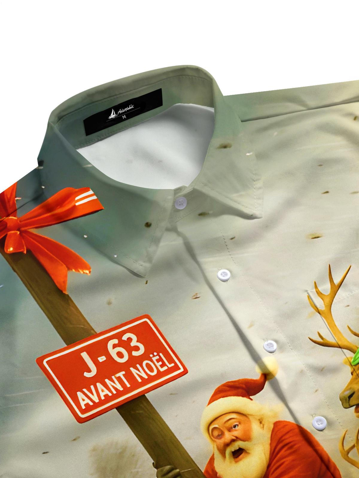 Fun Christmas Countdown Santa Claus Reindeer Escape Xmas Men's Pocket Short Sleeve Shirts