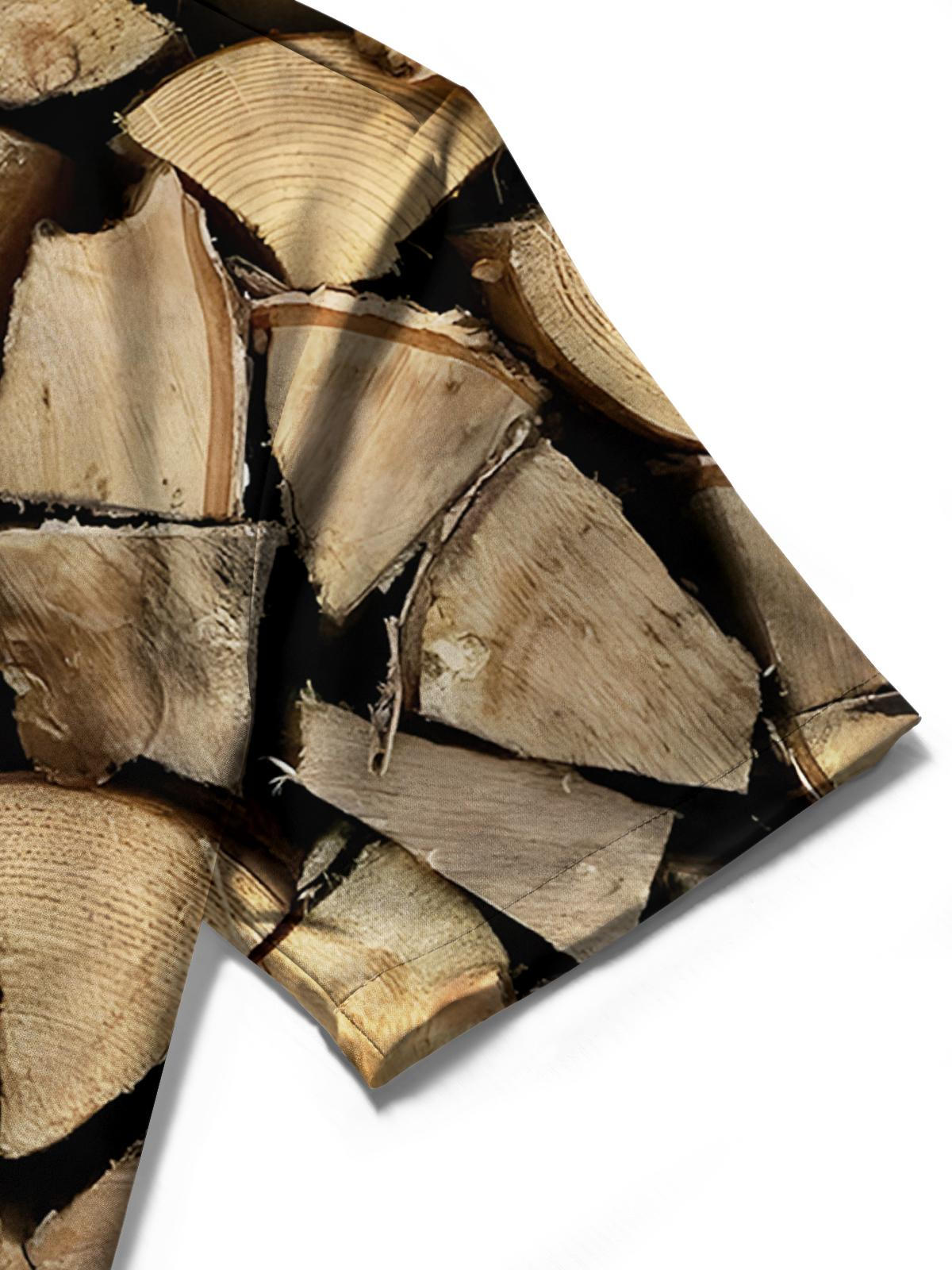 Wood Print Men's Pocket Short Sleeve Shirts