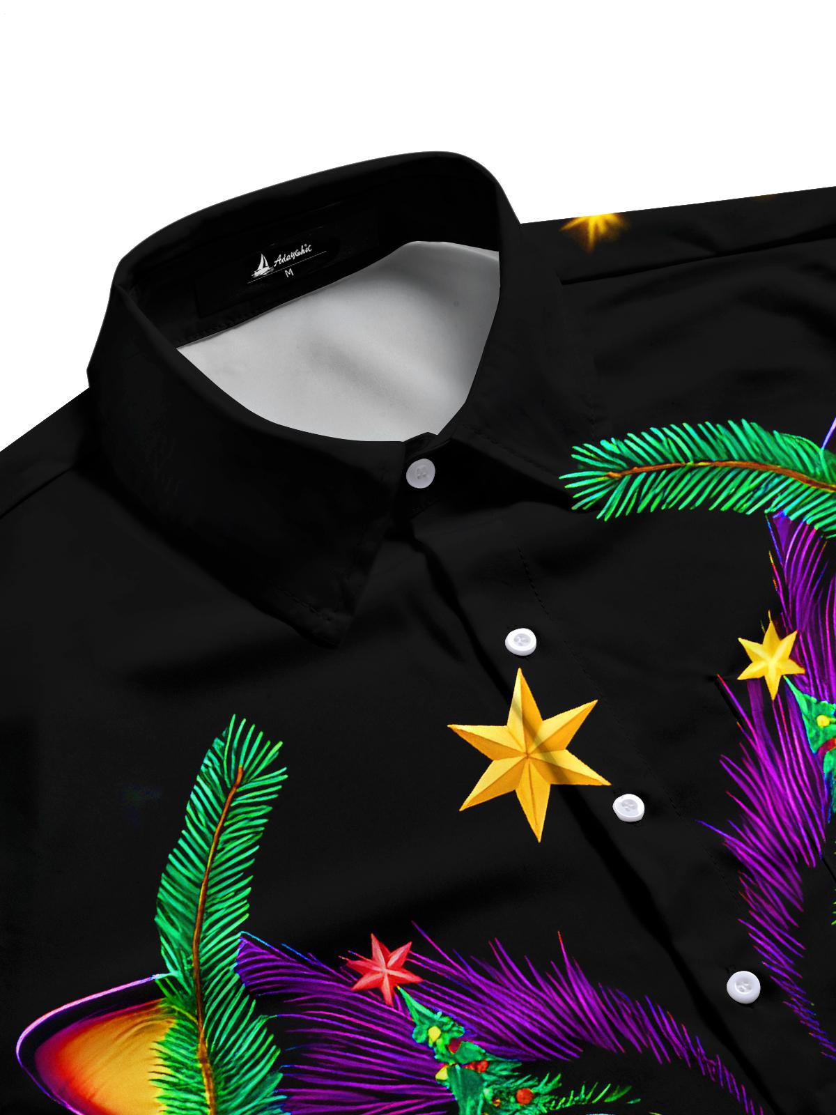 Fun Christmas Tree Cat Eyes Xmas Men's Pocket Short Sleeve Shirts