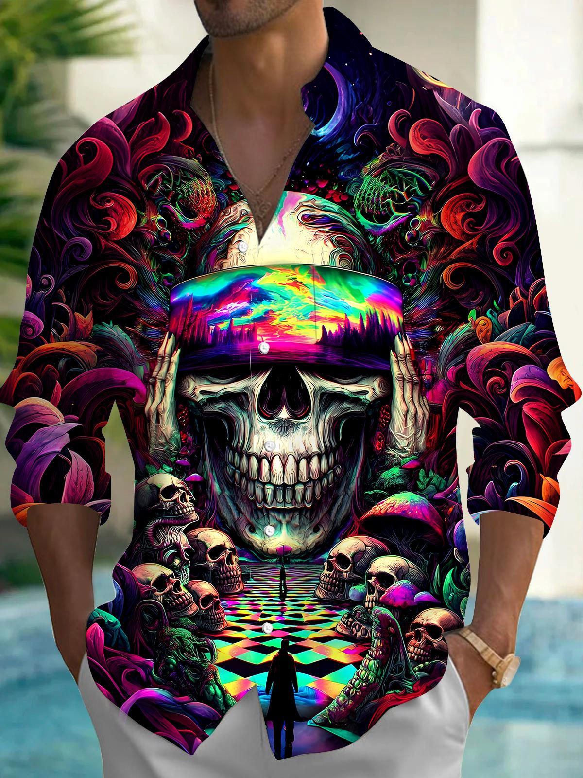 Skull Men's Pocket Long Sleeve Shirts