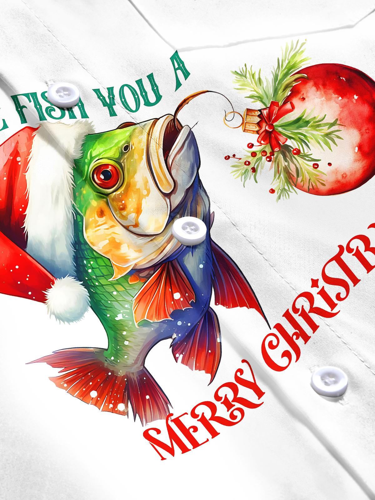 Fun Christmas Fish Light Ball Xmas Men's Pocket Short Sleeve Shirts