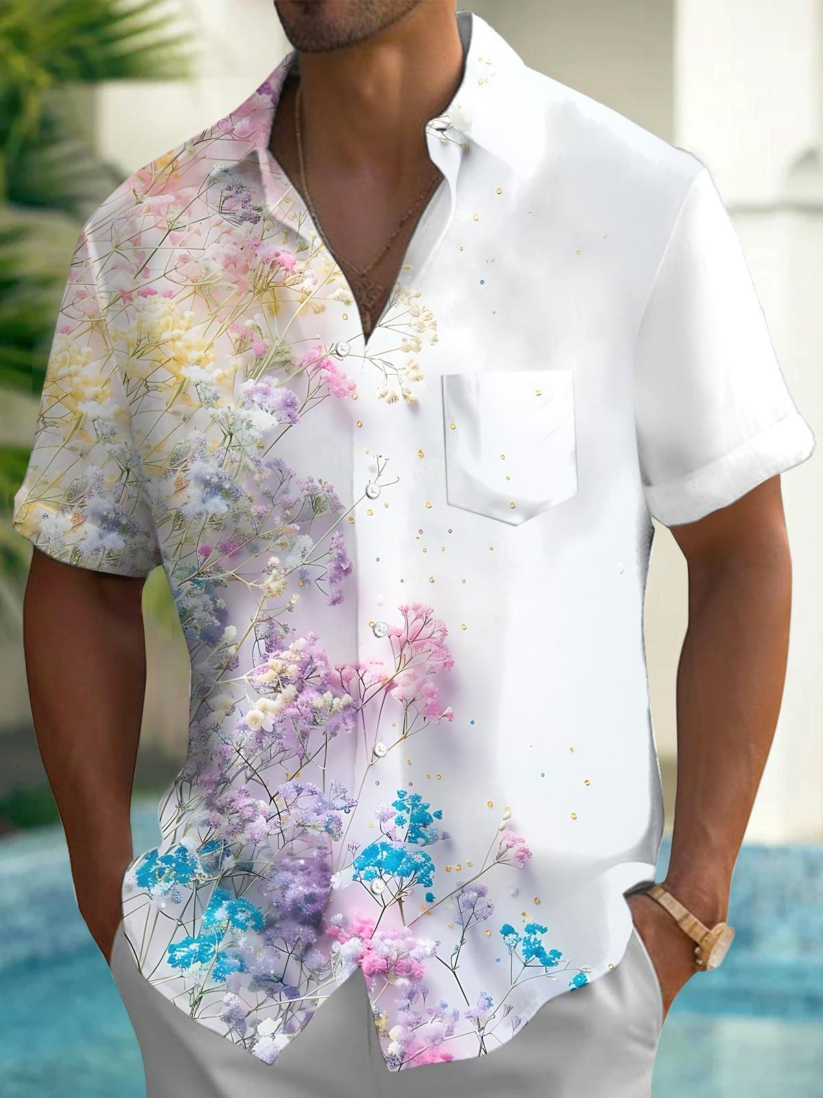 Floral Print Men's Pocket Short Sleeve Shirts