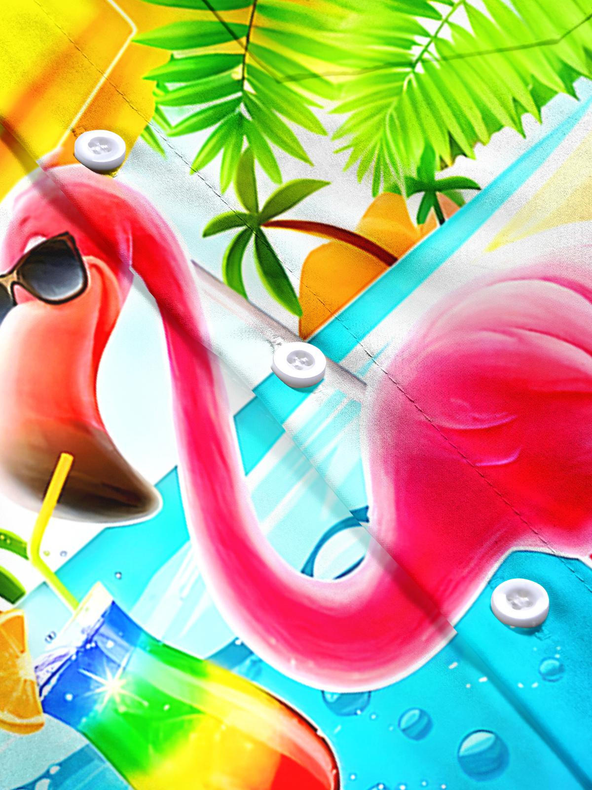 Hawaiian Flamingo Cocktail Men's Pocket Short Sleeve Shirts