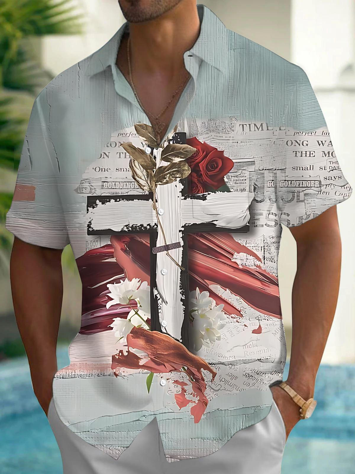 Cross Print Men's Pocket Short Sleeve Shirts