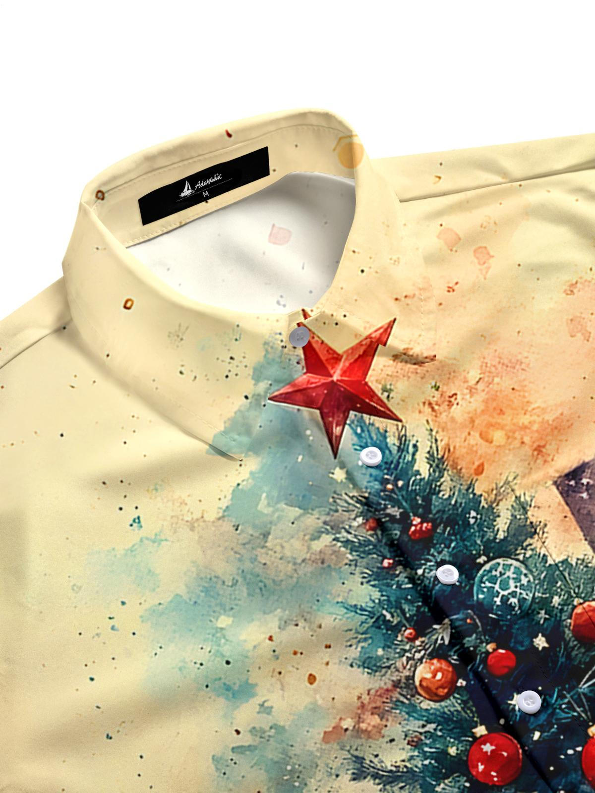 Christmas Tree American Flag Men's Pocket Long Sleeve Shirts