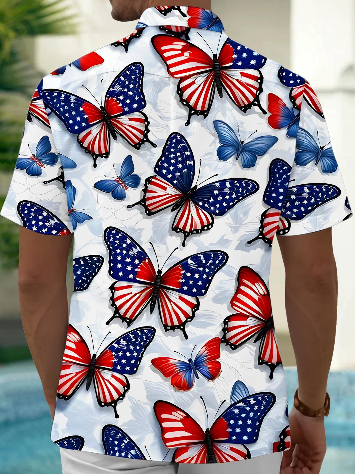 Independence Day Butterfly Men's Pocket Short Sleeve Shirts
