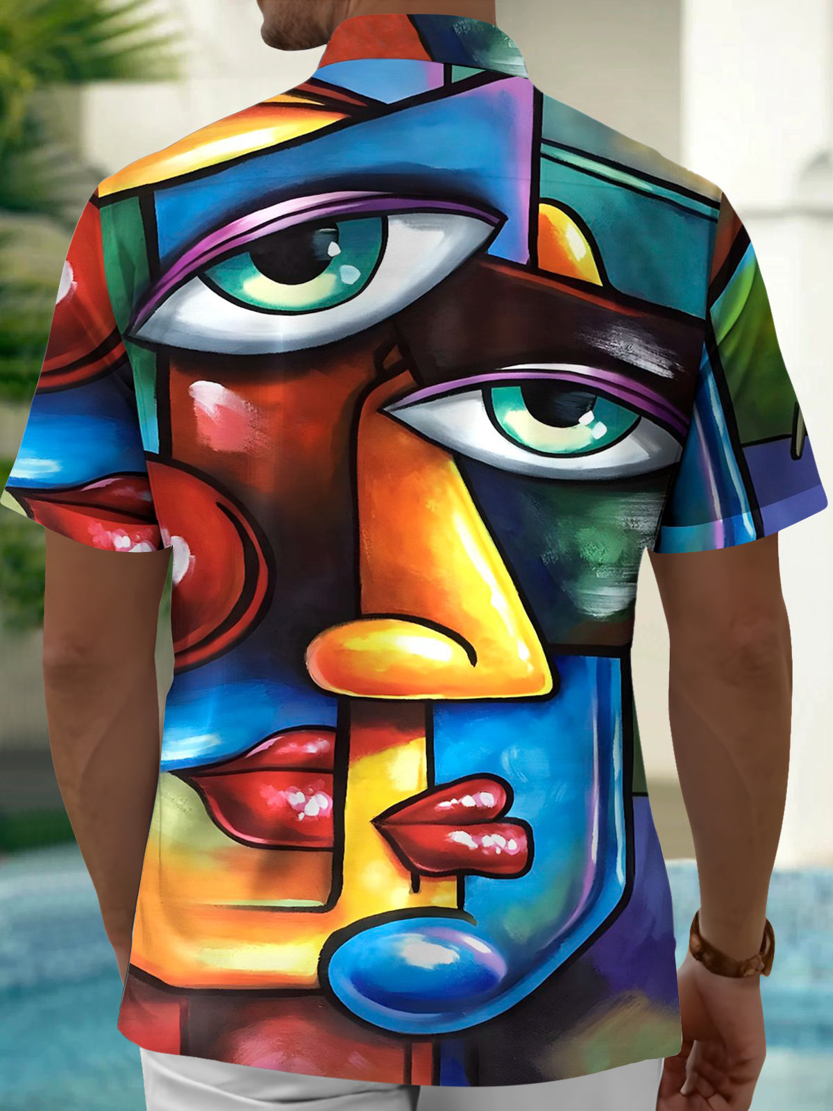 Abstract Face Art Print Men's Pocket Short Sleeve Shirts