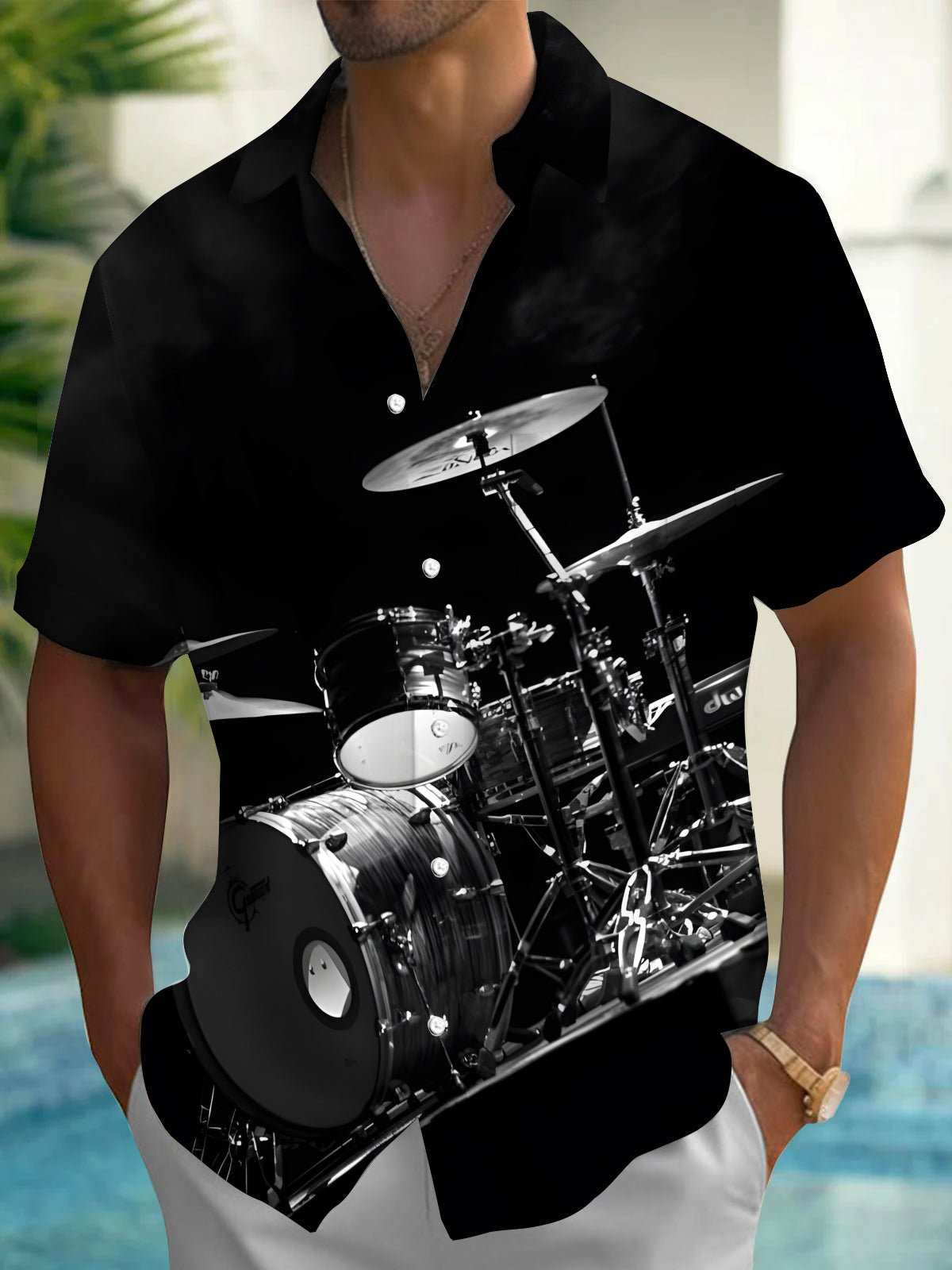 Drum Set Music Men's Pocket Short Sleeve Shirts