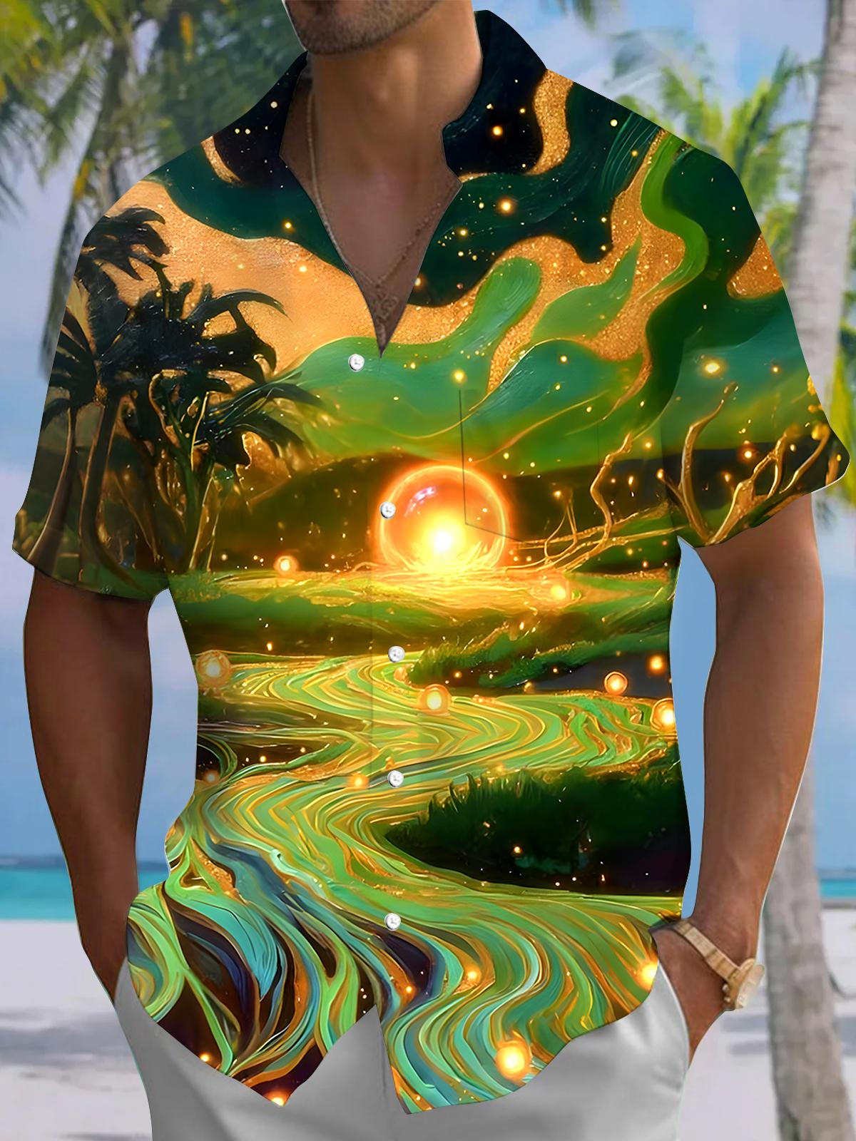 Hawaiian Coconut Tree Men's Pocket Short Sleeve Shirts