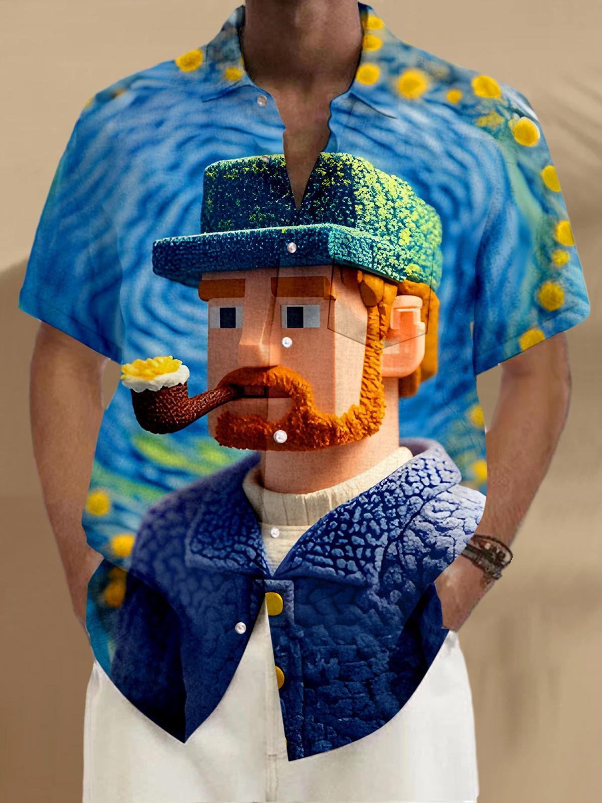 Fun Art Building Blocks Man Men's Pocket Short Sleeve Shirts