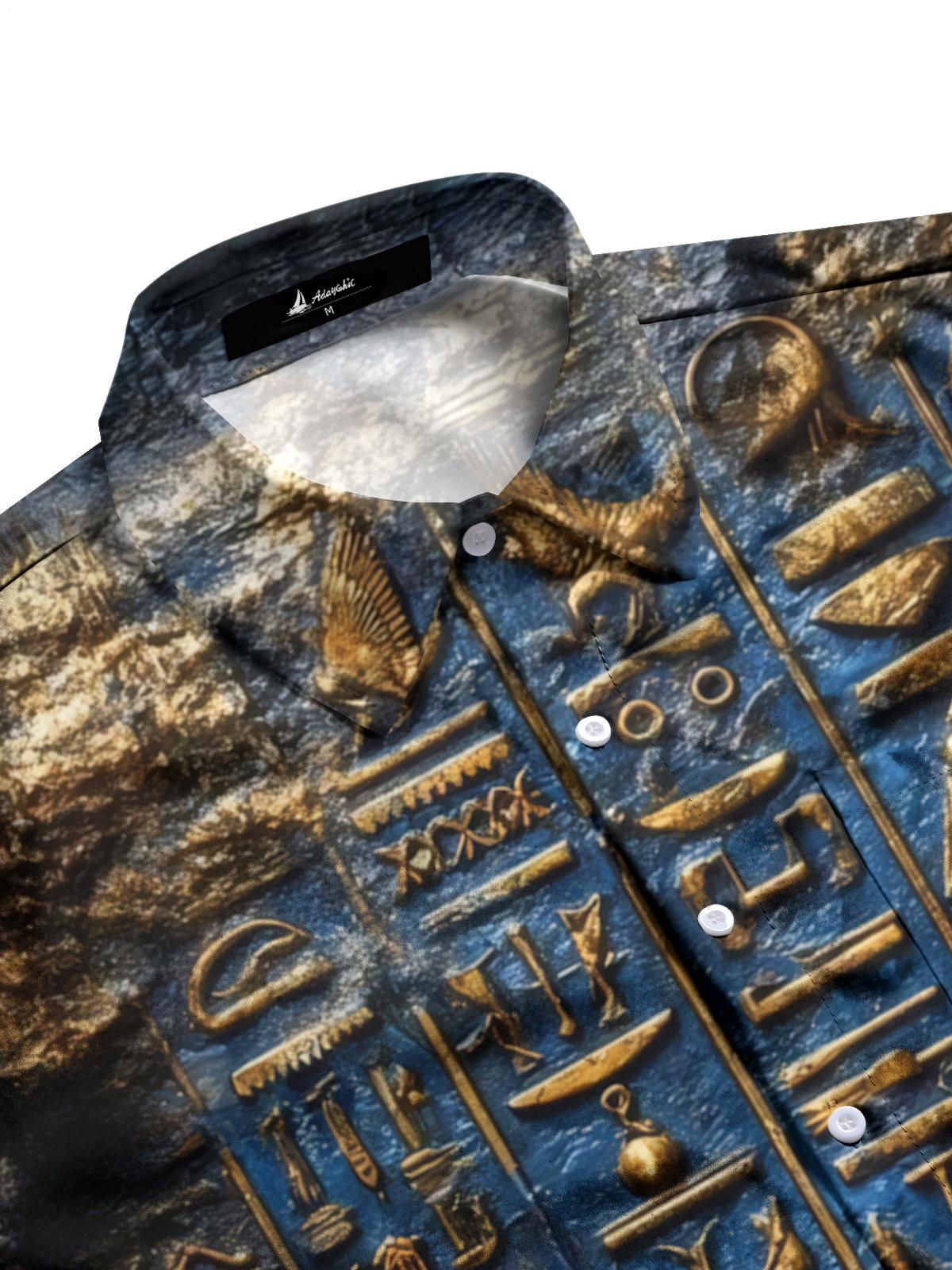 Vintage Engraved Print Men's Pocket Long Sleeve Shirts