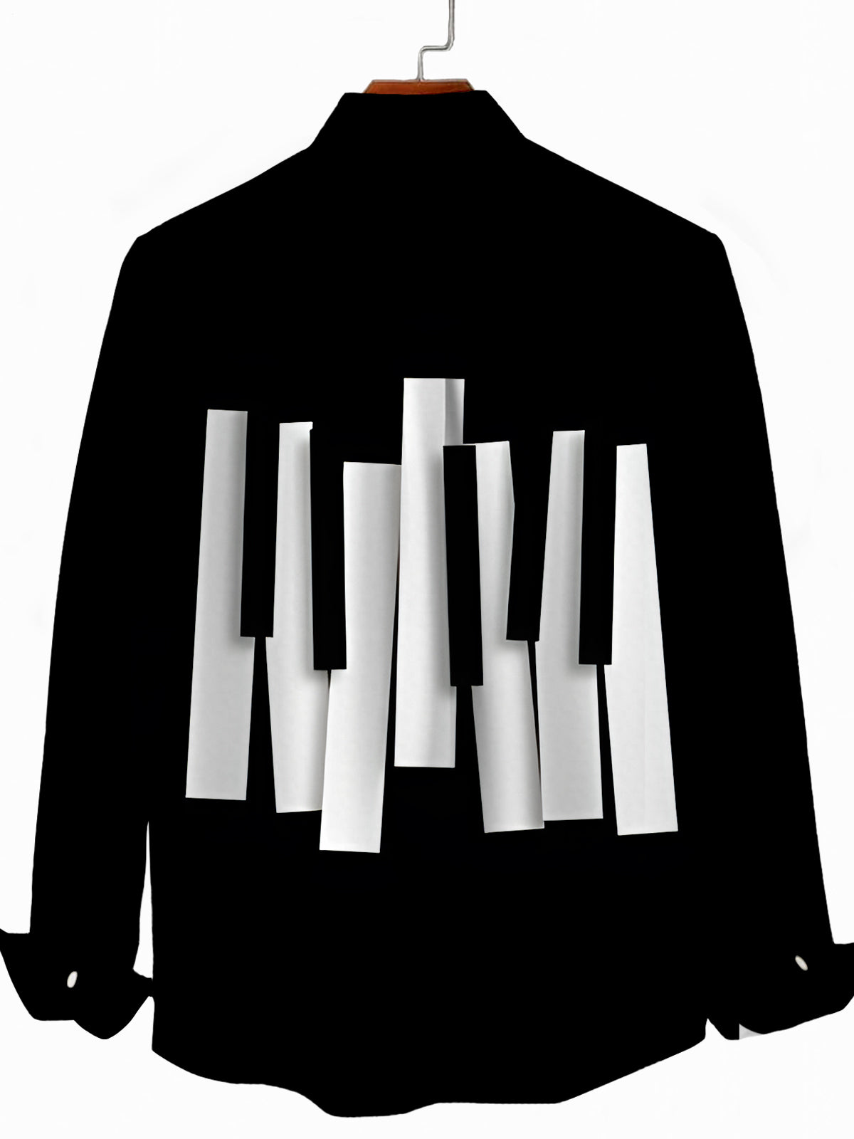 Piano Print Men's Pocket Long Sleeve Shirts