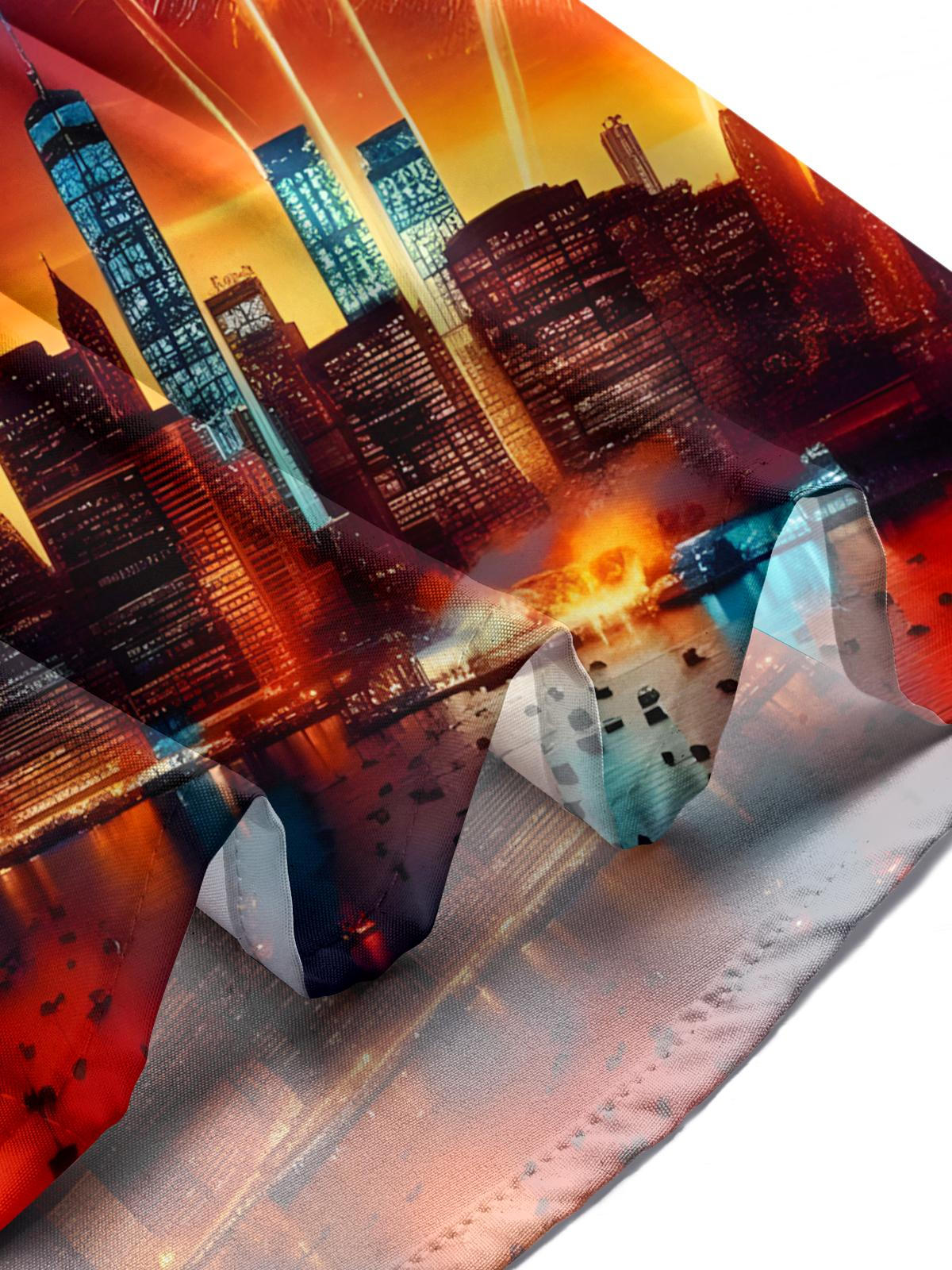 American Flag Independence Day Fireworks Night View Print Men's Pocket Short Sleeve Shirts