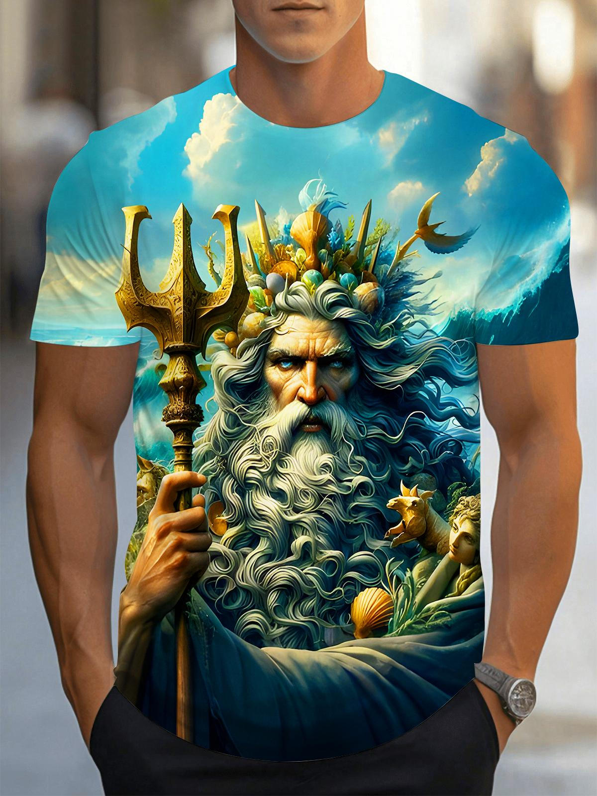 Art Poseidon Sea God Round Neck Short Sleeve Men's T-shirt