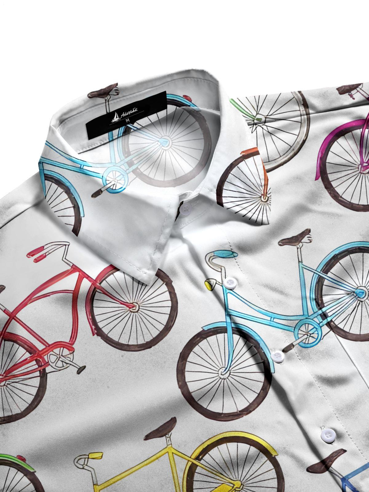 Bicycle Print Men's Pocket Short Sleeve Shirts