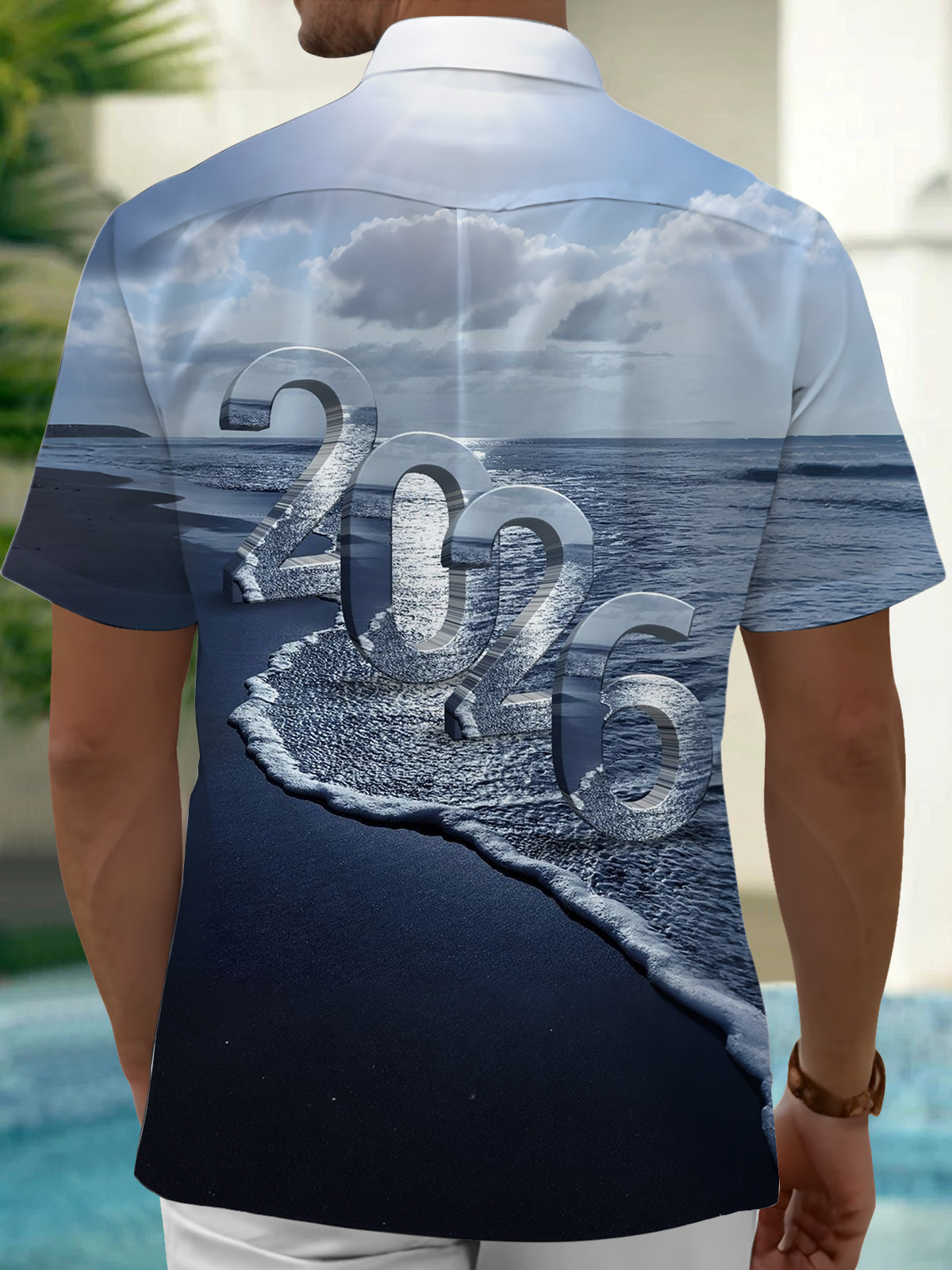 2026 Seawater Print Men's Pocket Short Sleeve Shirts