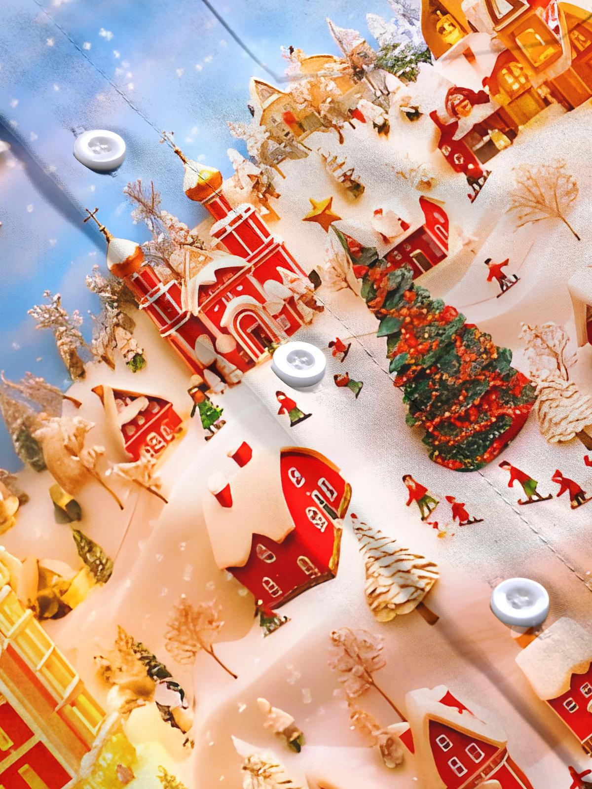 Winter Snow Holiday Light Village Men's Pocket Long Sleeve Shirts