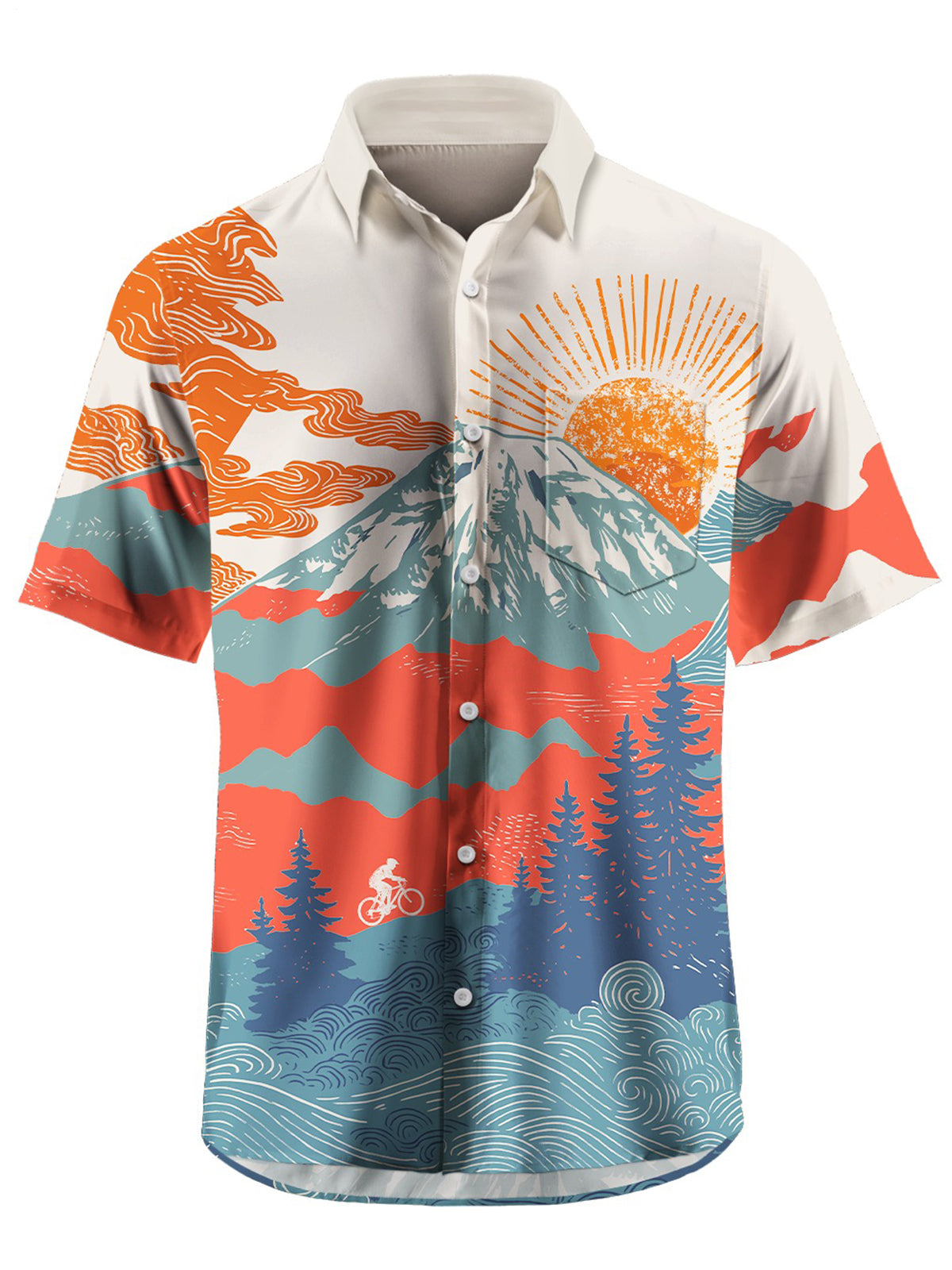 Sunset Scenery Men's Pocket Short Sleeve Shirts