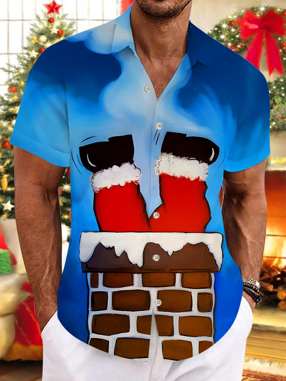 Fun Christmas Chimney Xmas Men's Pocket Short Sleeve Shirts