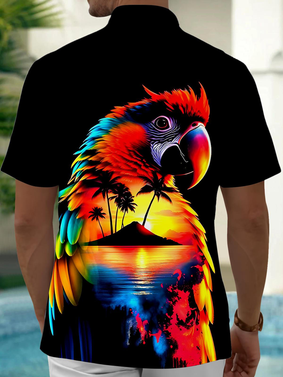 Parrot Coconut Tree Sunset Men's Pocket Short Sleeve Shirts