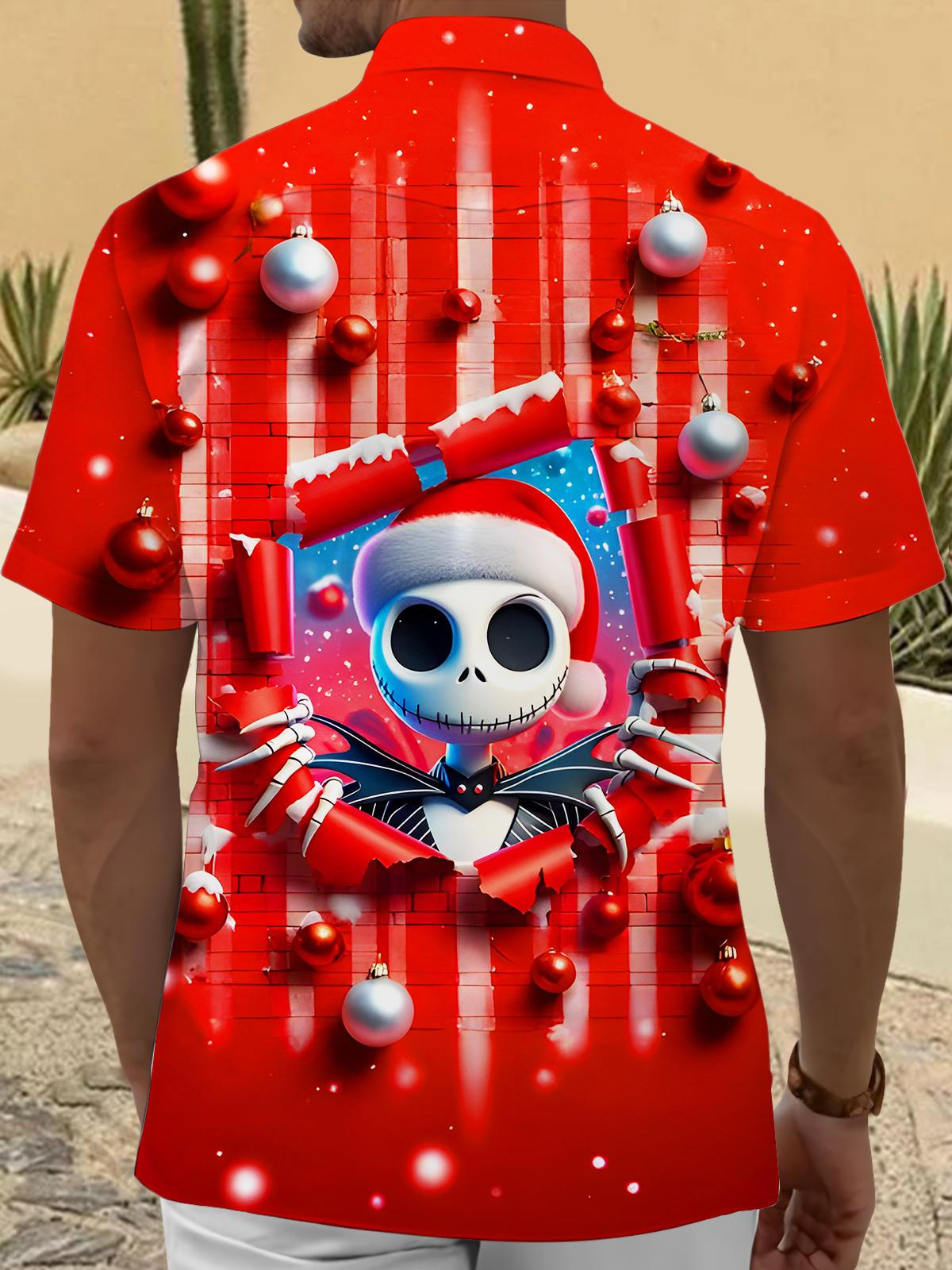 Fun Christmas Skull Xmas Men's Pocket Short Sleeve Shirts
