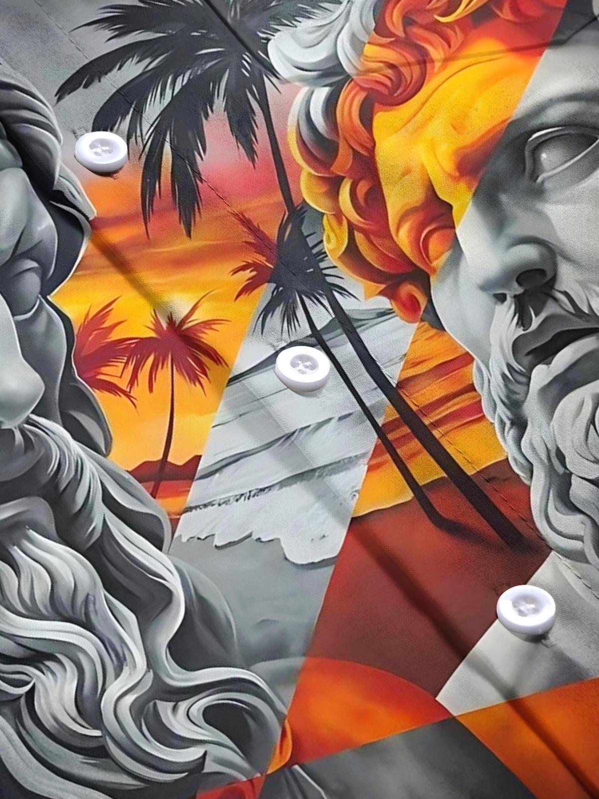 Sculpture Palm Tree Art Print Men's Pocket Short Sleeve Shirts