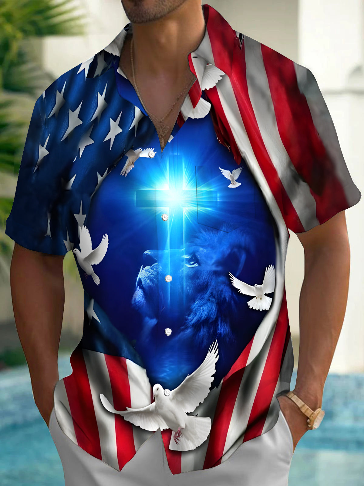 Independence Day Men's Pocket Short Sleeve Shirts