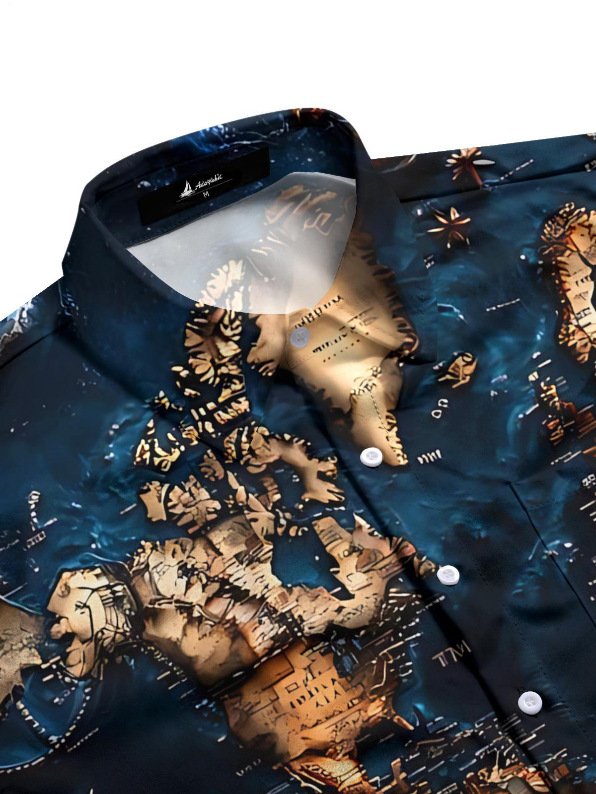 Vintage Nautical Boat Map Print Men's Pocket Short Sleeve Shirts