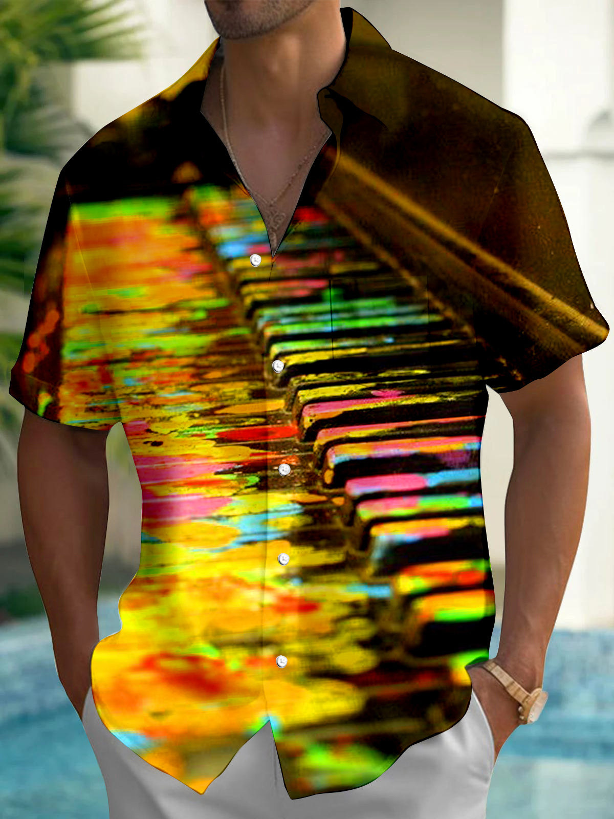 Vintage Piano Men's Pocket Short Sleeve Shirts