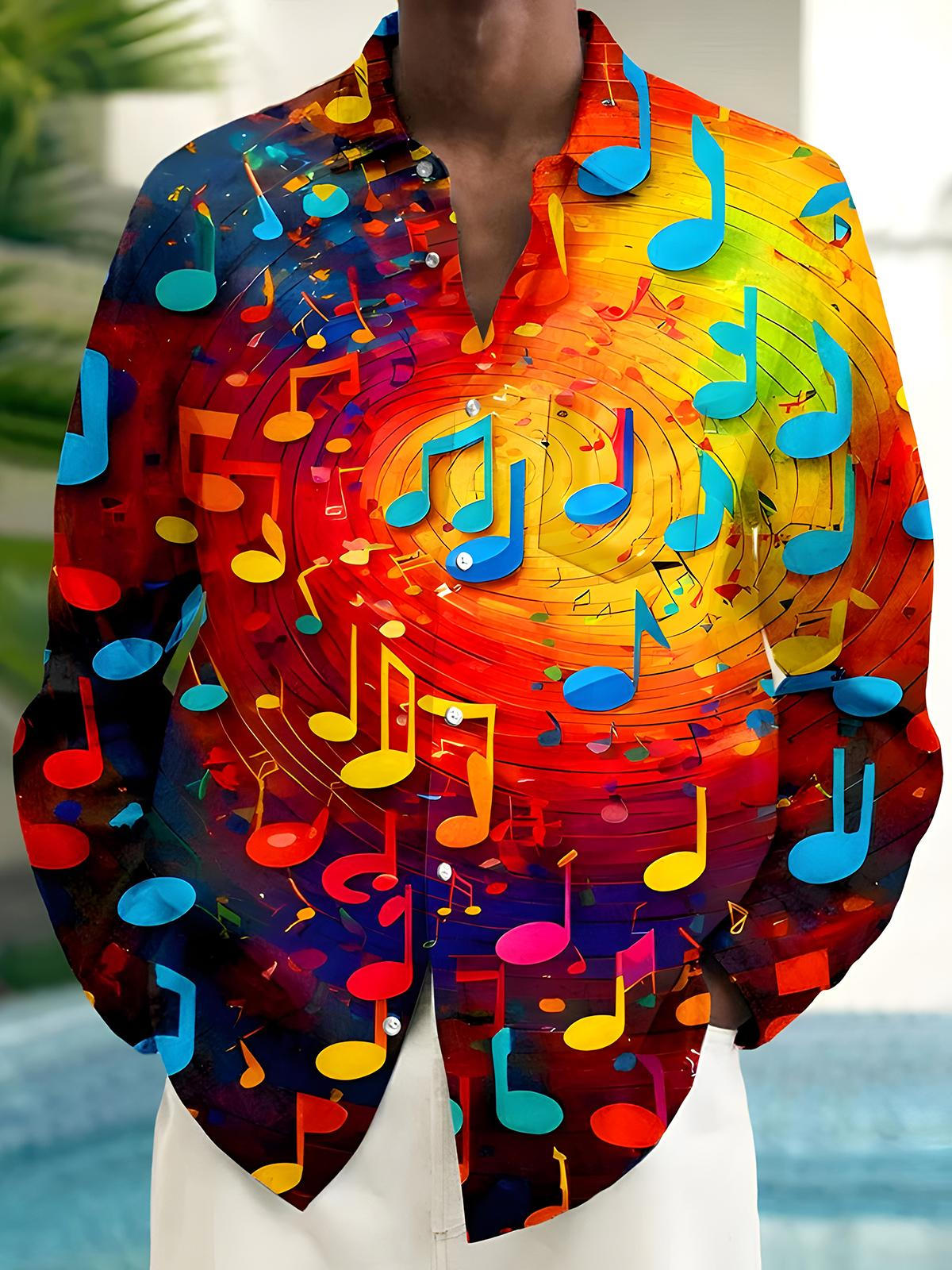 Musical Note Men's Pocket Long Sleeve Shirts