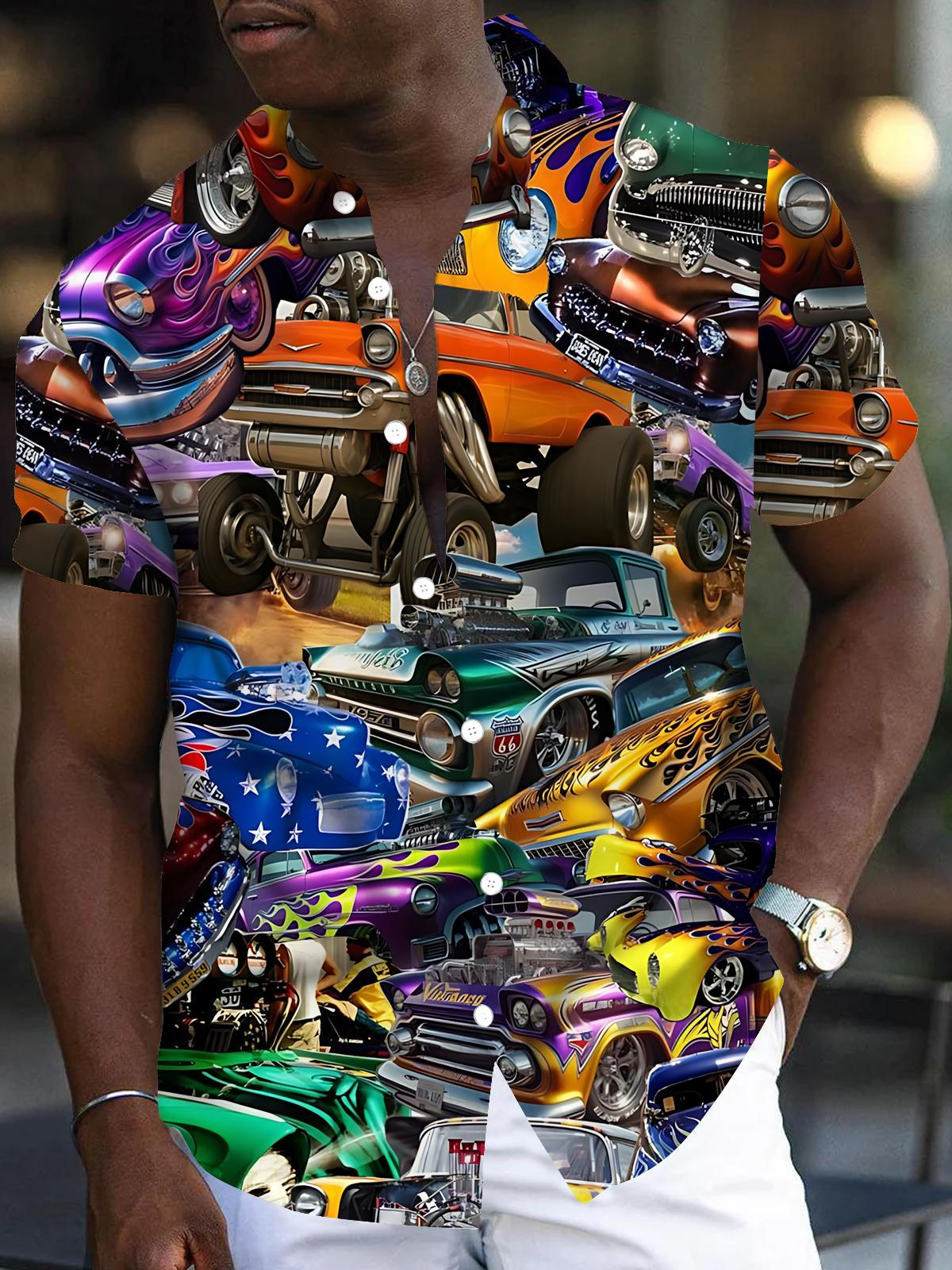 Car Print Men's Pocket Short Sleeve Shirts