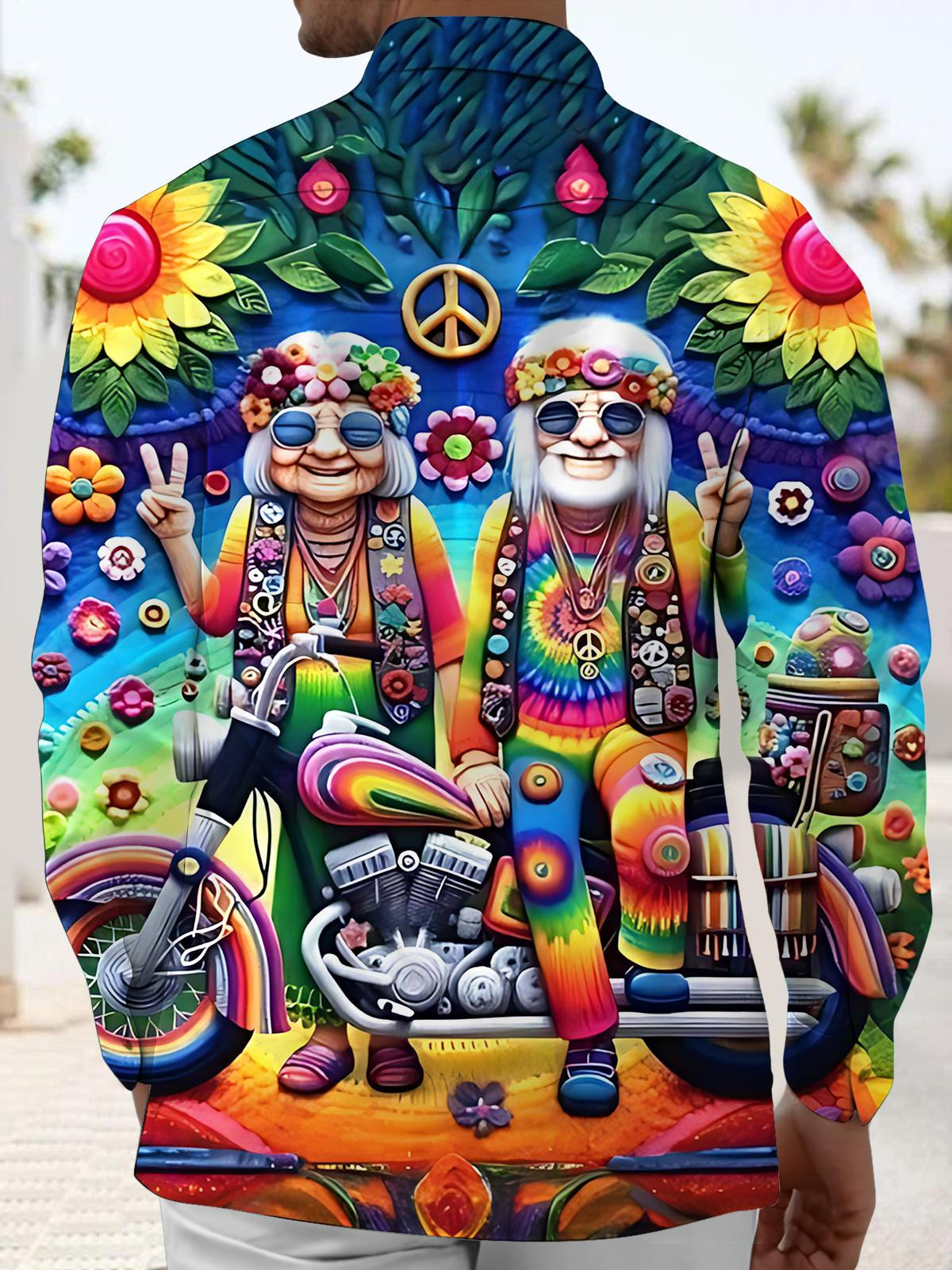 Hippie Art Print Men's Pocket Long Sleeve Shirts