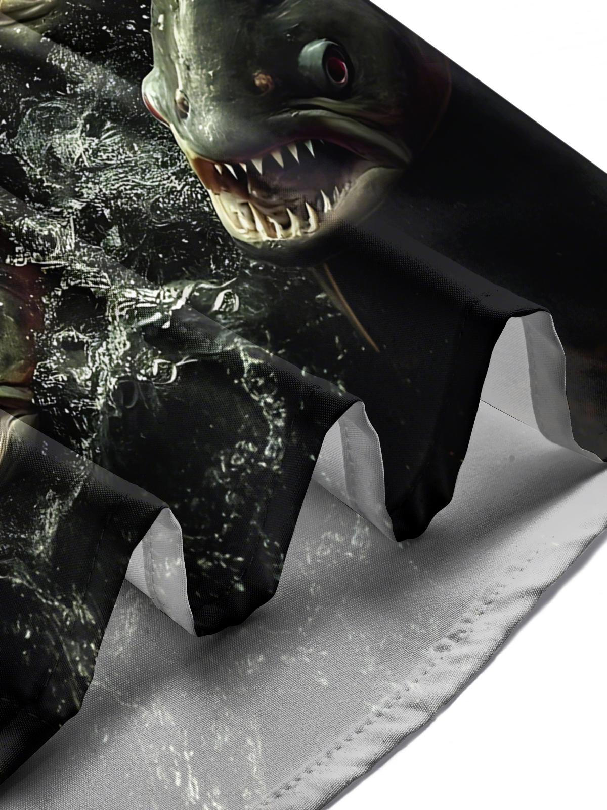 Piranhas Print Men's Pocket Short Sleeve Shirts