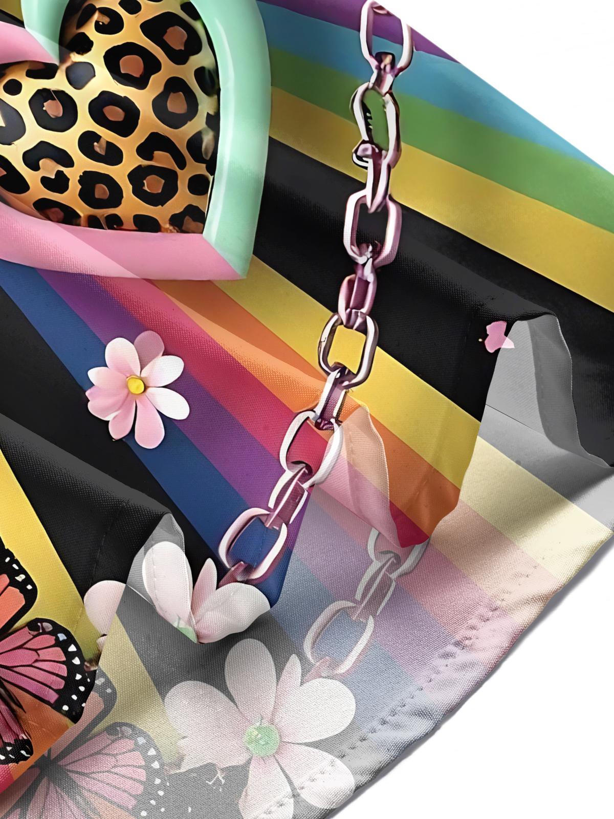 Rainbow Leopard Heart Print Men's Pocket Short Sleeve Shirts