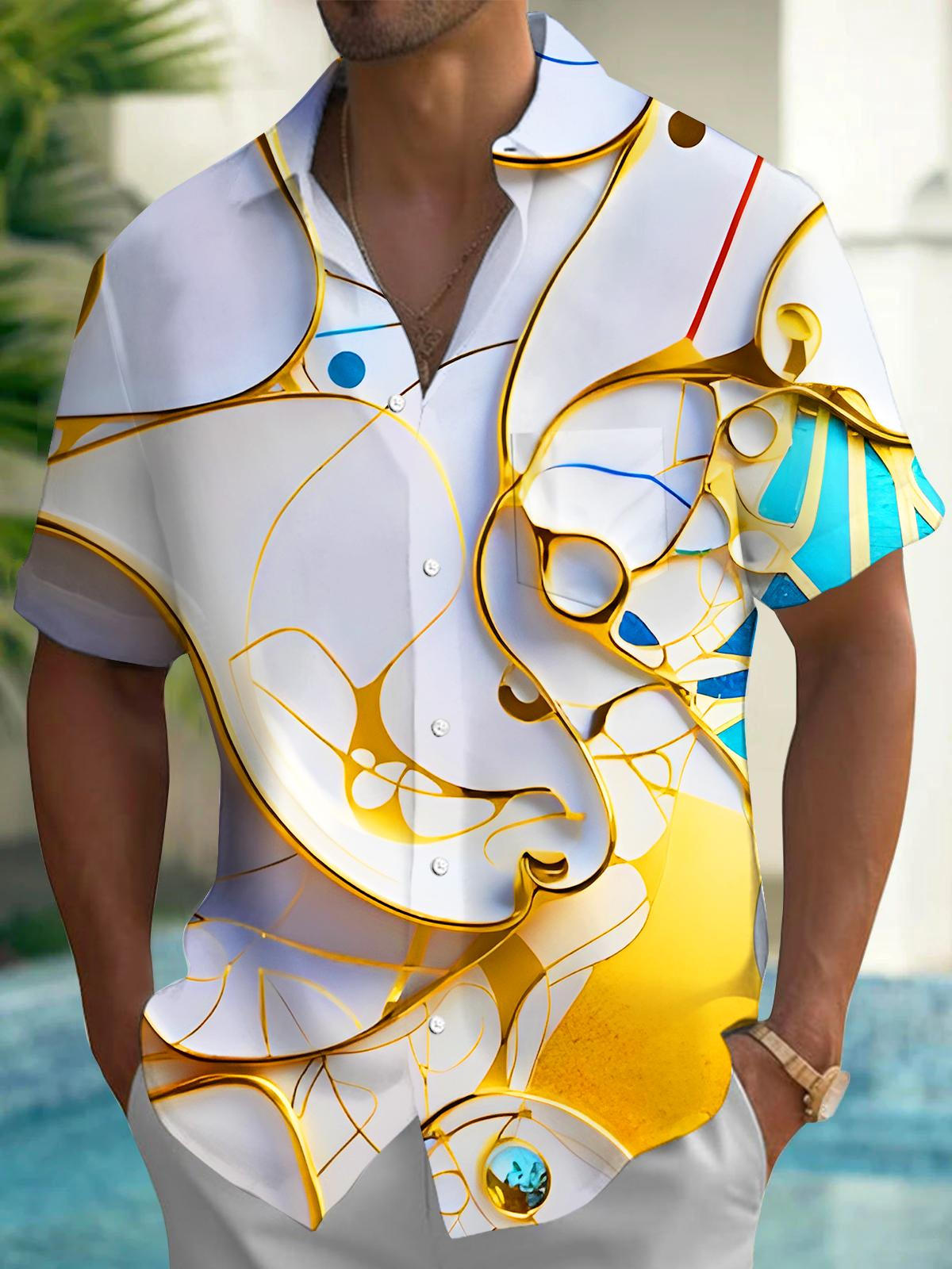 Molten Gold Fluid Art Men's Pocket Short Sleeve Shirts
