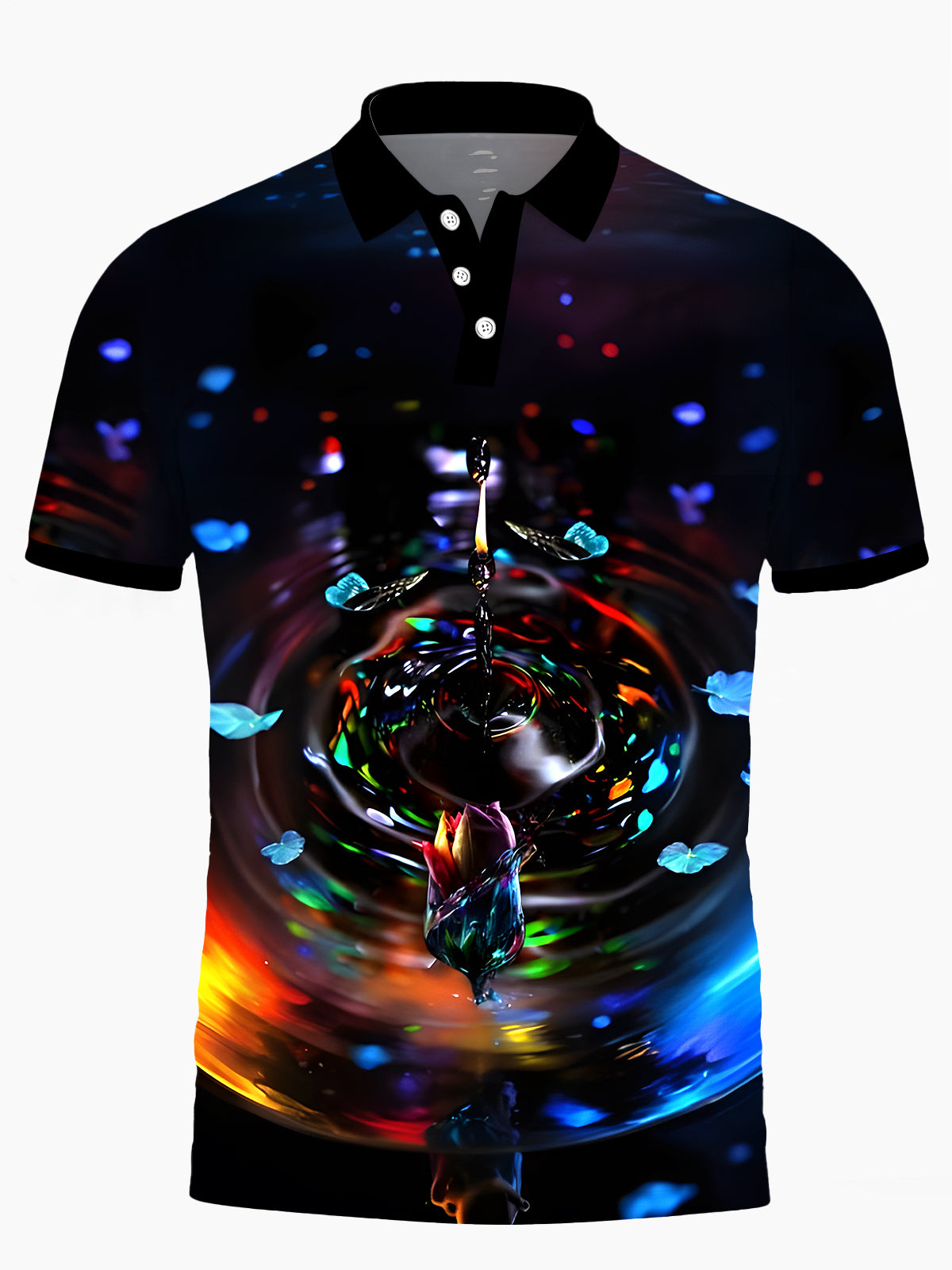 Water Drop Men's Short Sleeve Button Polo Shirt