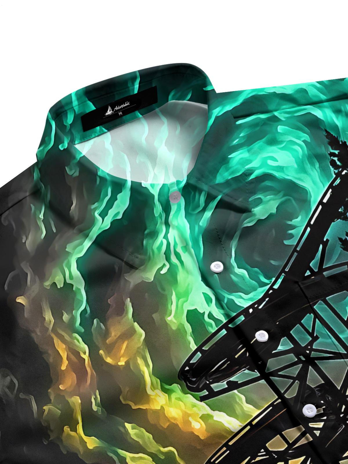 Roller Coaster Print Men's Pocket Short Sleeve Shirts