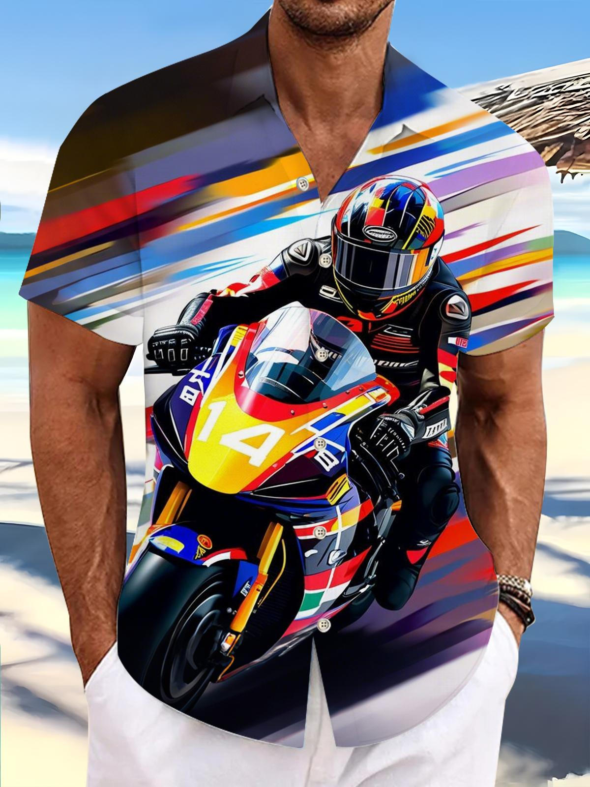 Motorcycle Rider Art Print Men's Pocket Short Sleeve Shirts