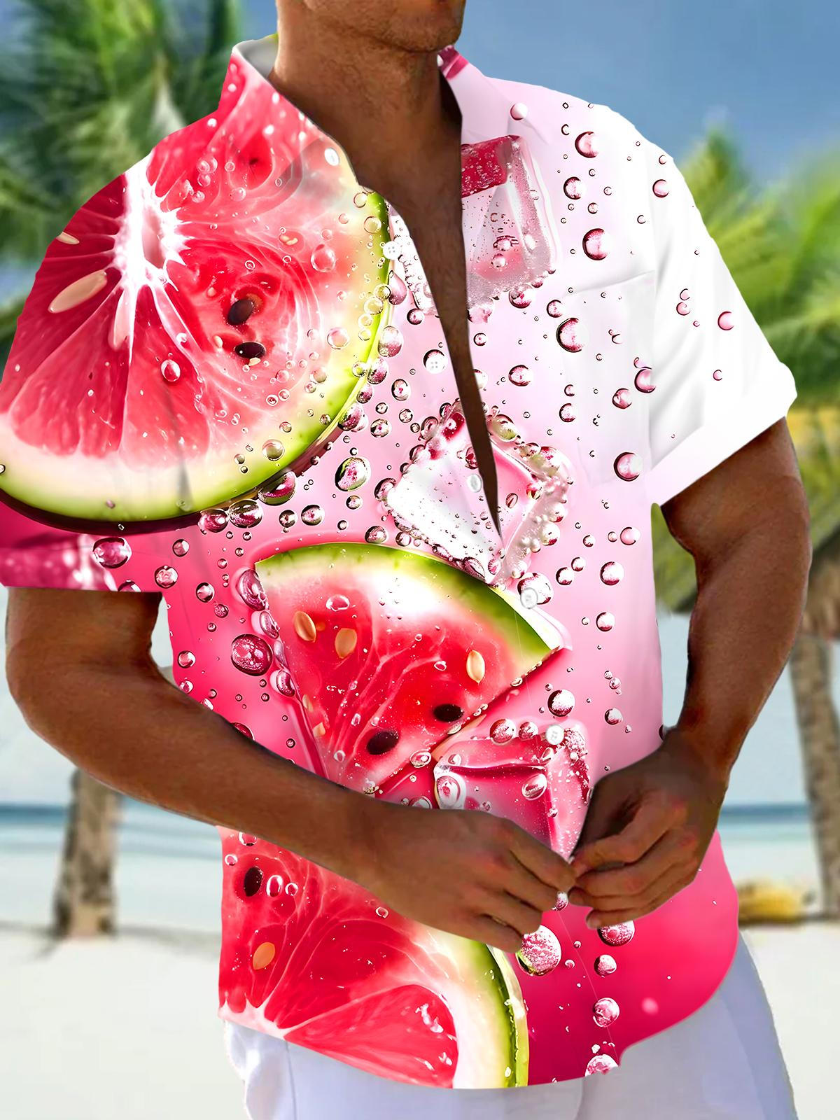 Hawaiian Watermelon Ice Men's Pocket Short Sleeve Shirts
