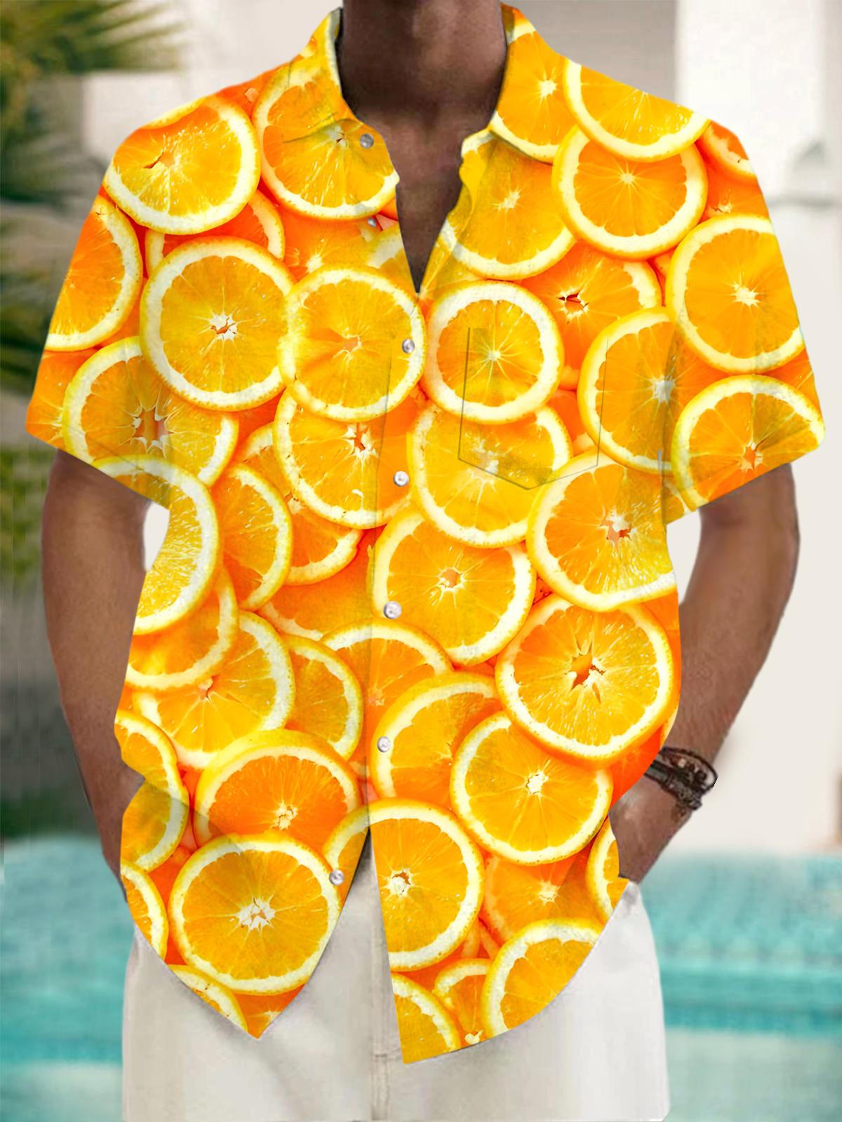 Orange Print Men's Pocket Short Sleeve Shirts