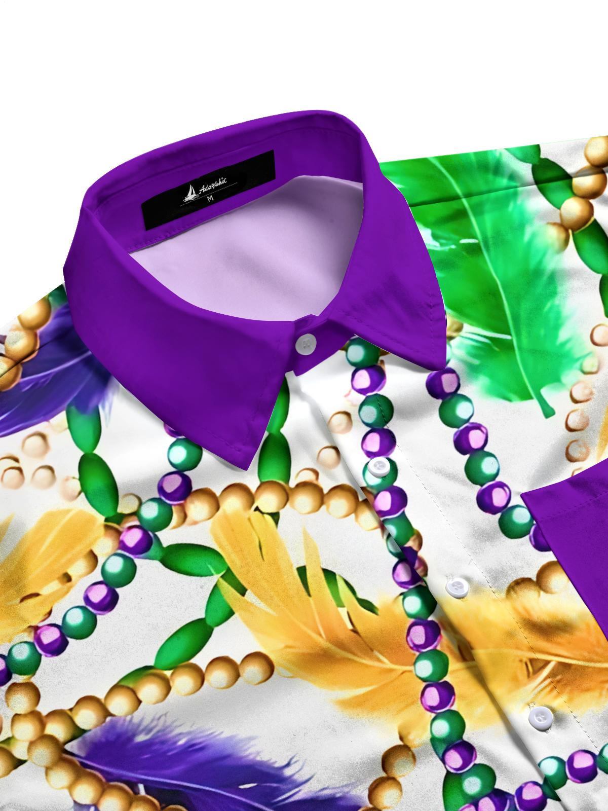 Mardi Gras Feather Print Men's Pocket Short Sleeve Shirts