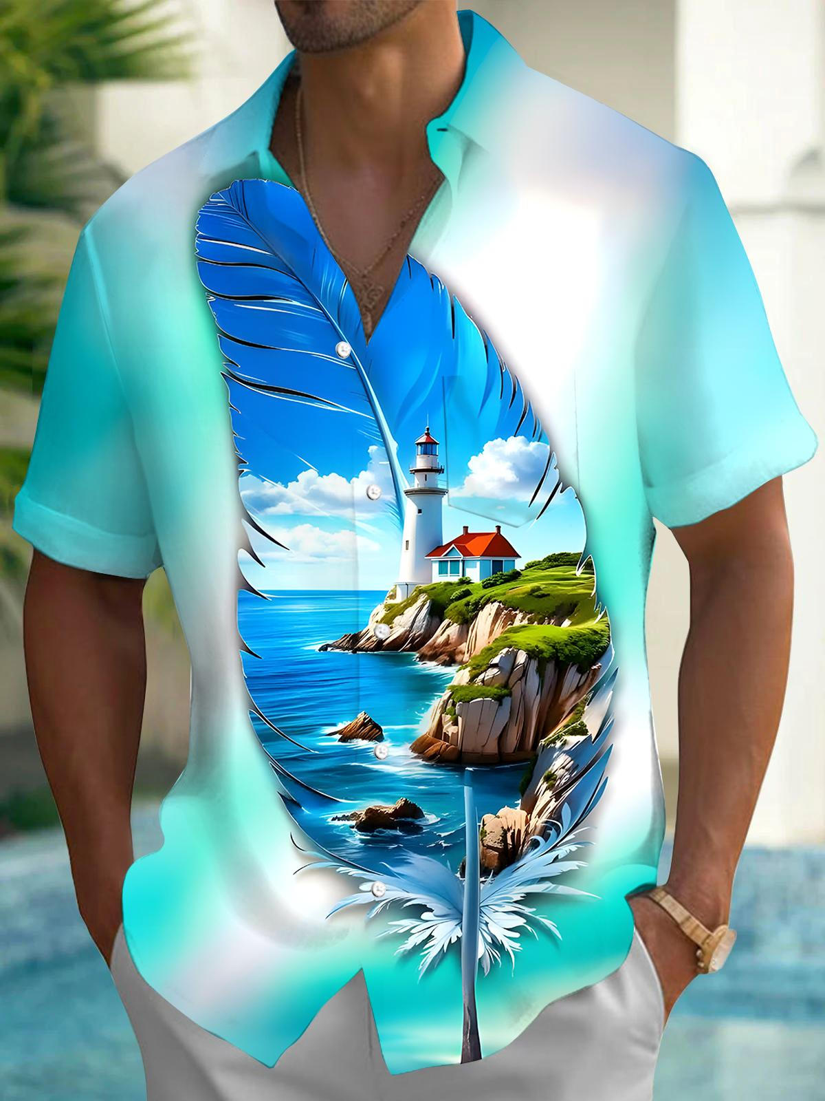 Feather Lighthouse Men's Pocket Short Sleeve Shirts