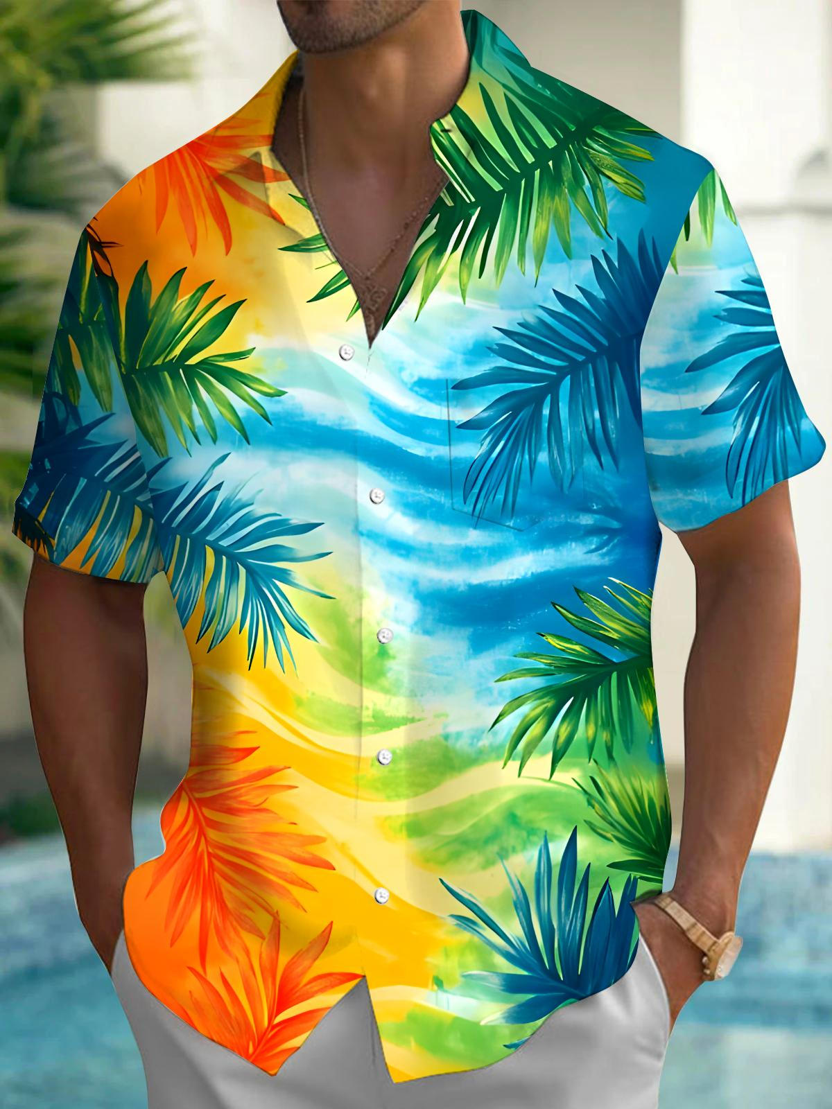 Leaf Tie Dye Men's Pocket Short Sleeve Shirts