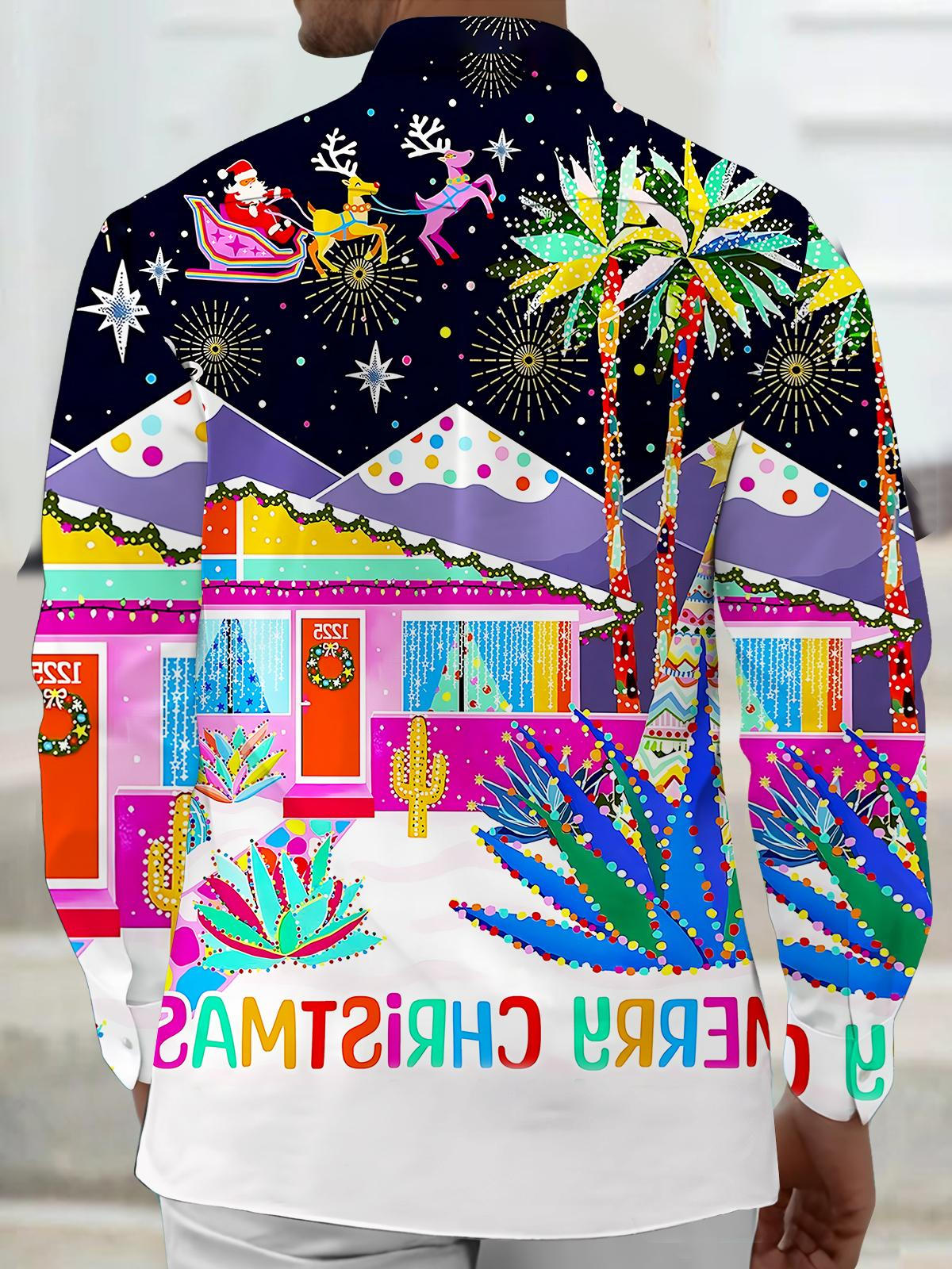 Christmas Print Men's Pocket Long Sleeve Shirts