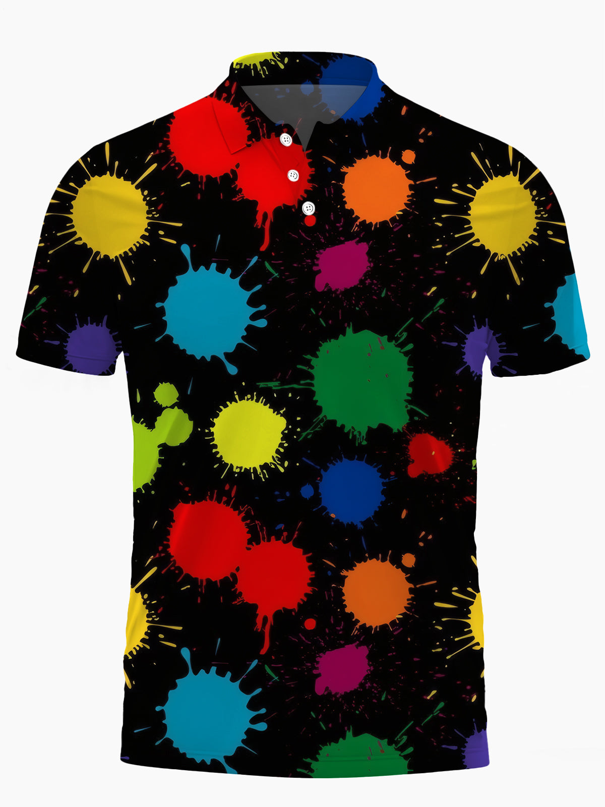Splash Print Men's Short Sleeve Button Polo Shirt