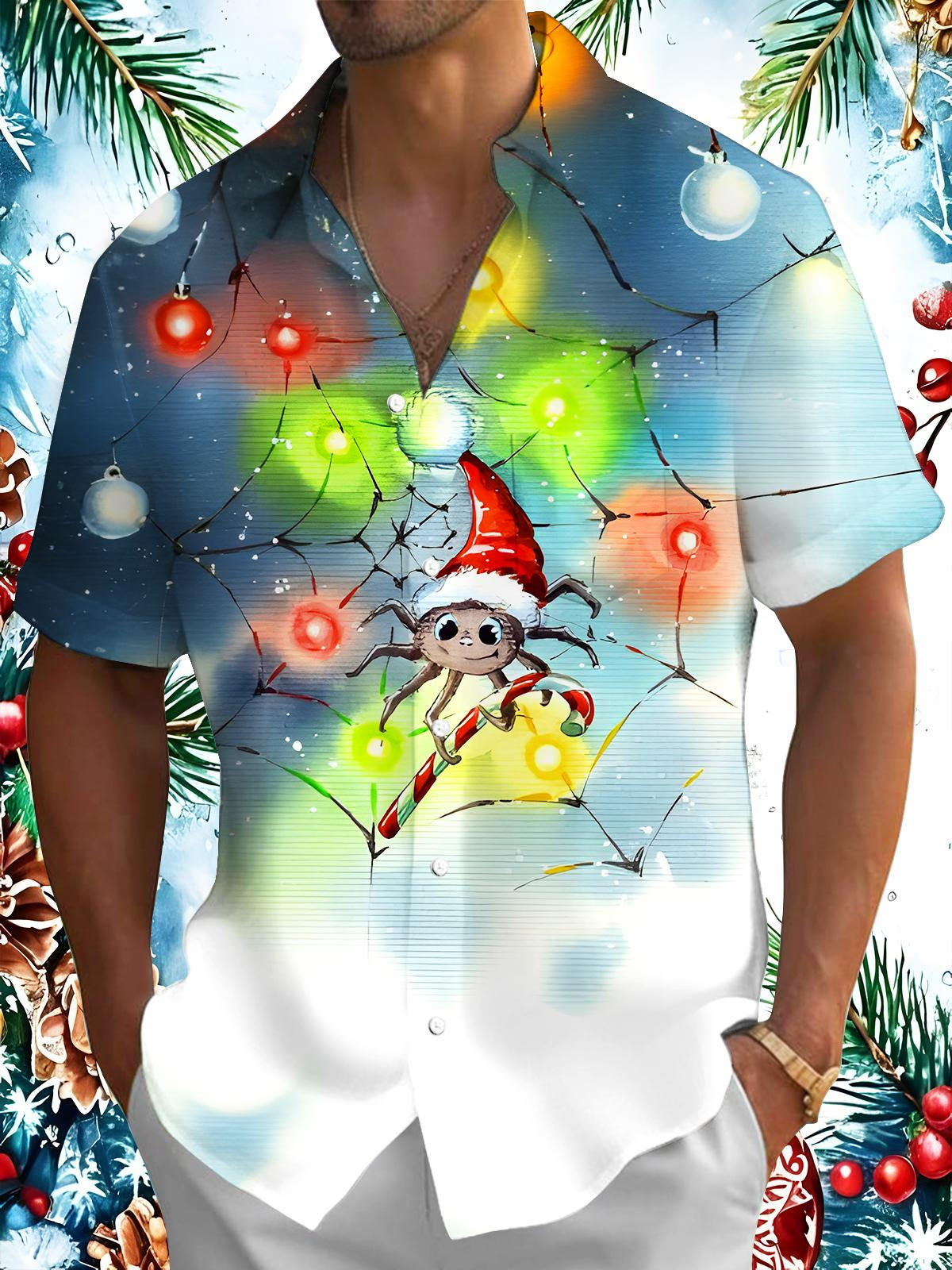 Fun Christmas Lights Spider Xmas Men's Pocket Short Sleeve Shirts