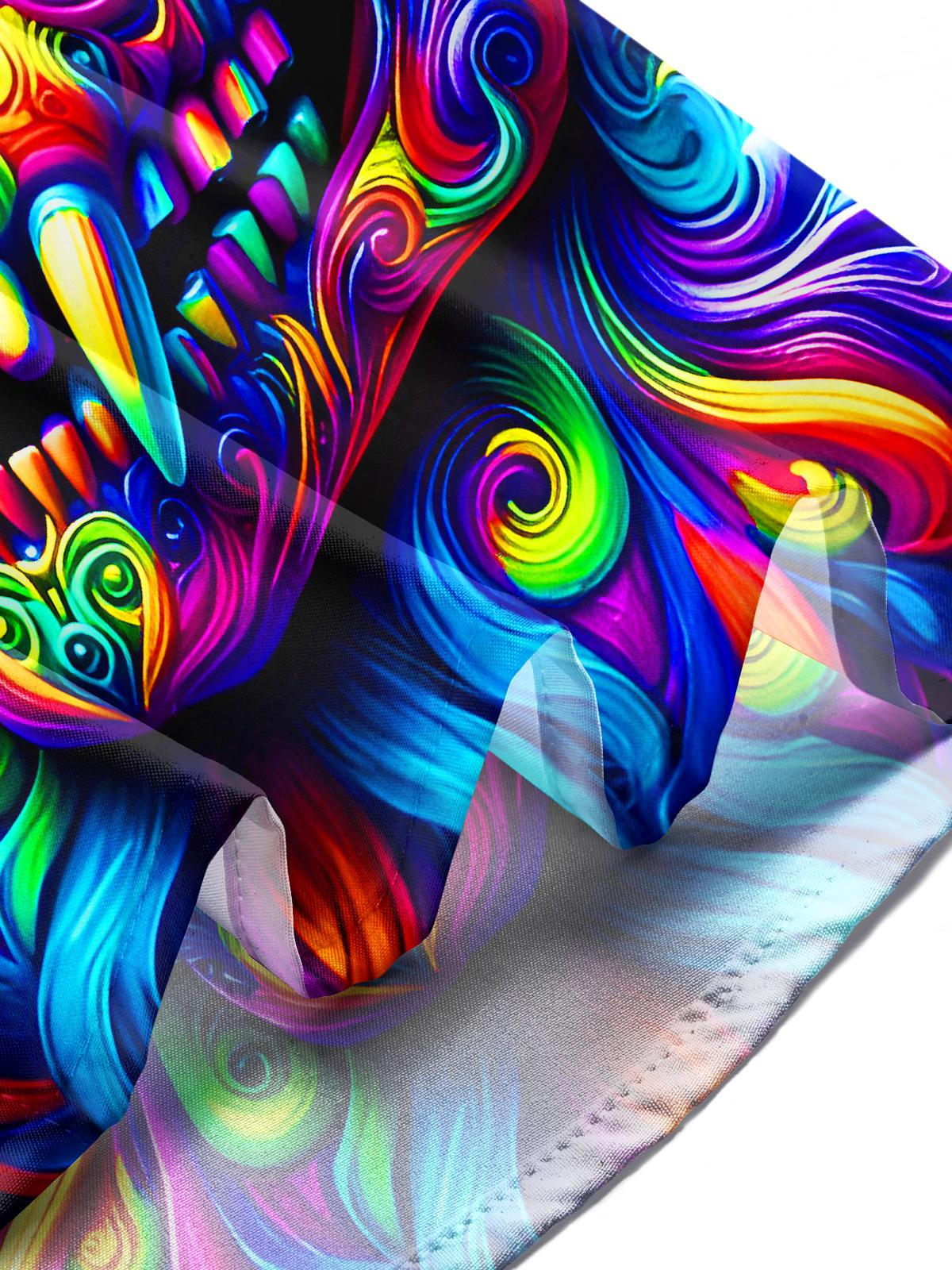 Funny Colorful Skull Swirl Halloween Men's Pocket Short Sleeve Shirts