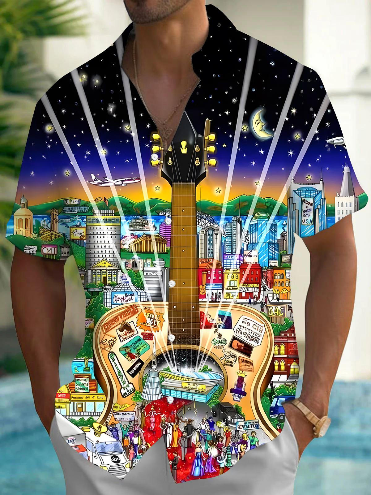 Music Guitar Men's Pocket Short Sleeve Shirts